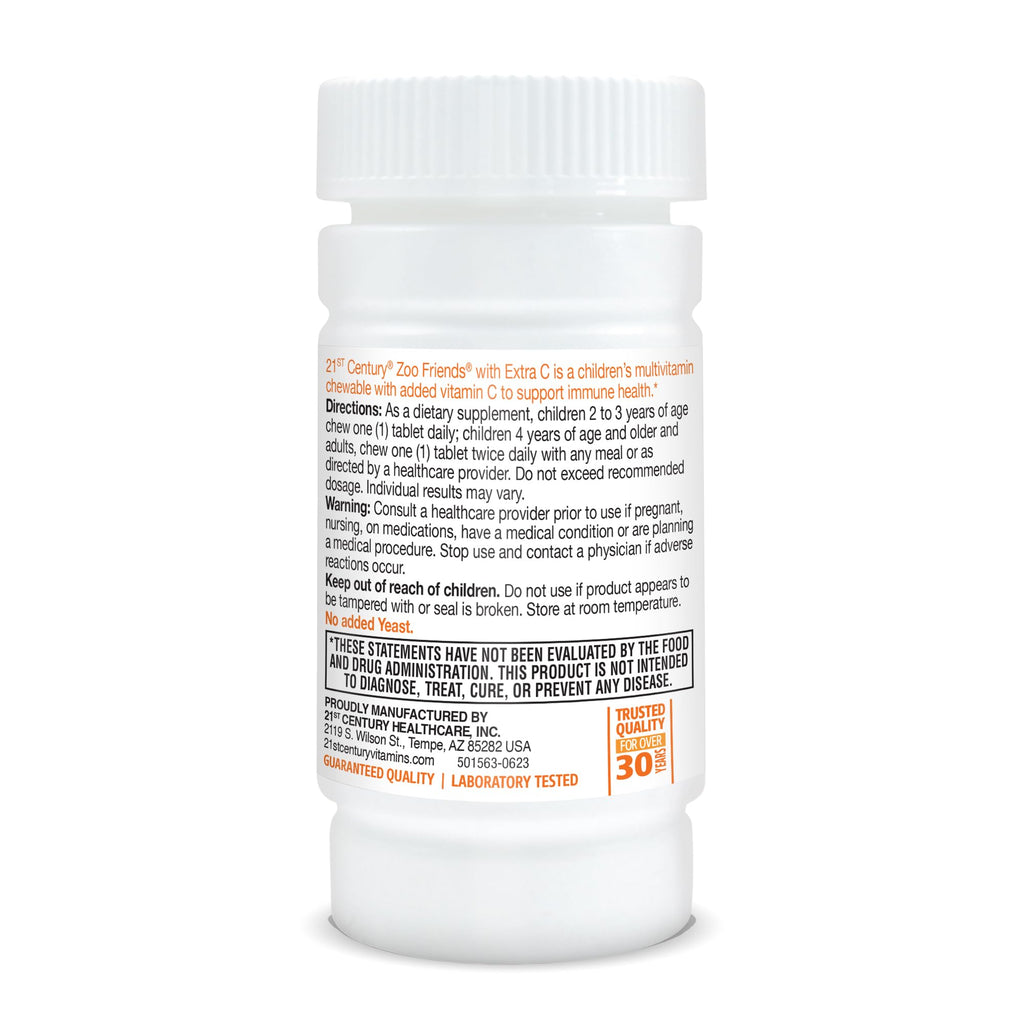21st Century Zoo Friends with Extra C Chewable Tablets, 60 Count - AB Mystery
