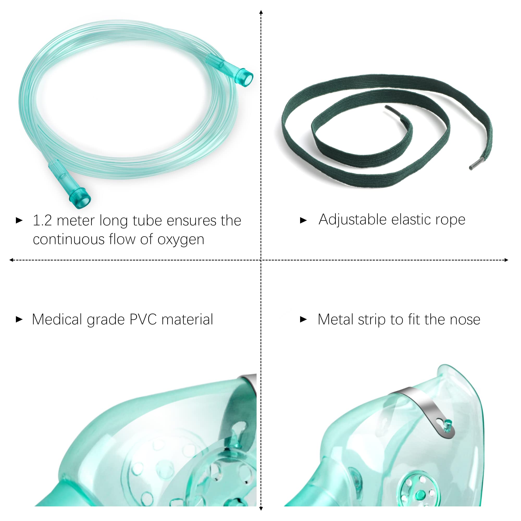 ANSNF 2 Pack Oxygen Mask for Face Adult with 6.6' Tube & Adjustable Elastic Strap - Size M+L - AB Mystery