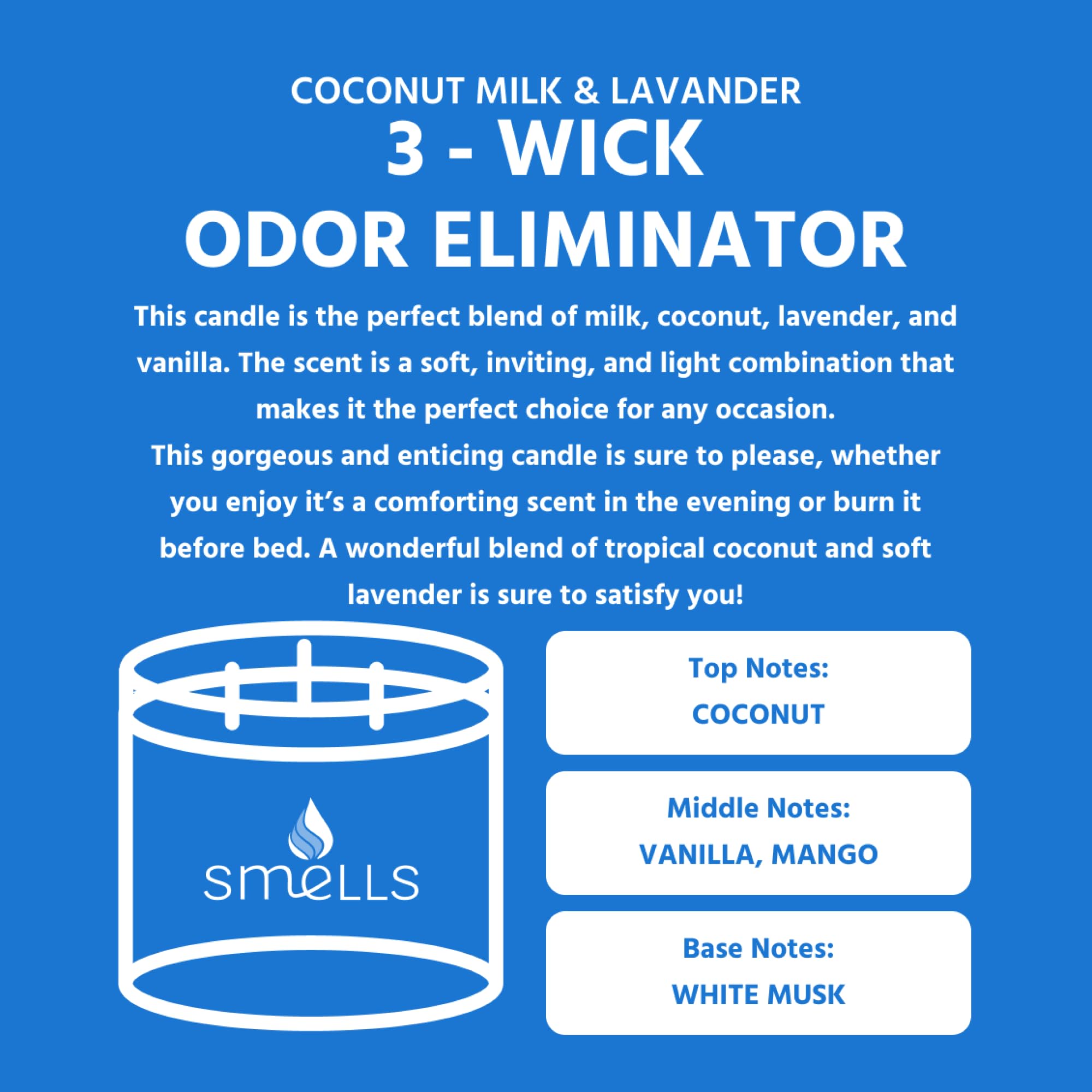 Smells - Odor Eliminator - Premium Soy Wax Jar Scented Candle 12oz. and 16oz. - 100% Cotton Single Wick - AB Mystery