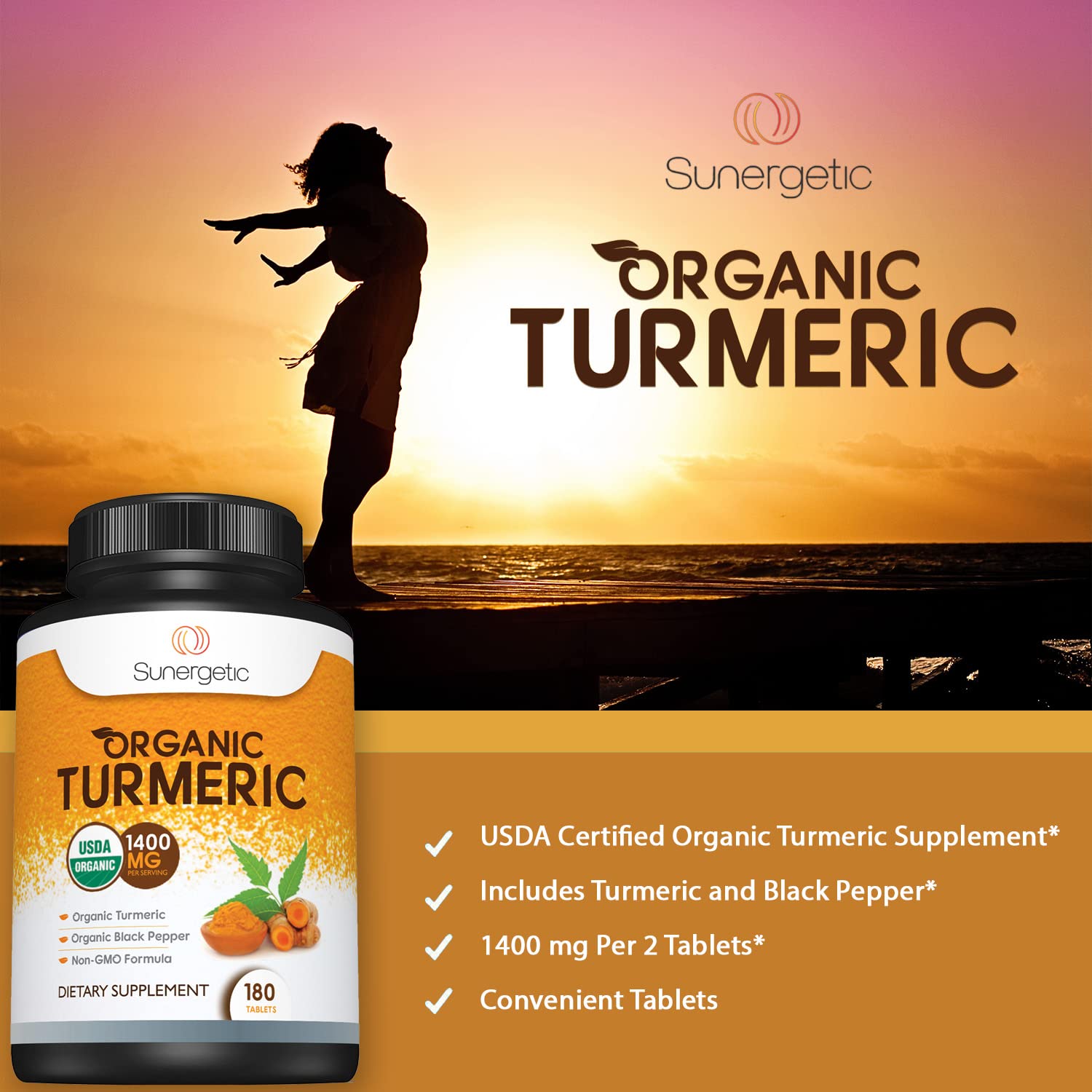 Sunergetic USDA Certified Organic Turmeric Supplement – Includes Organic Turmeric - AB Mystery