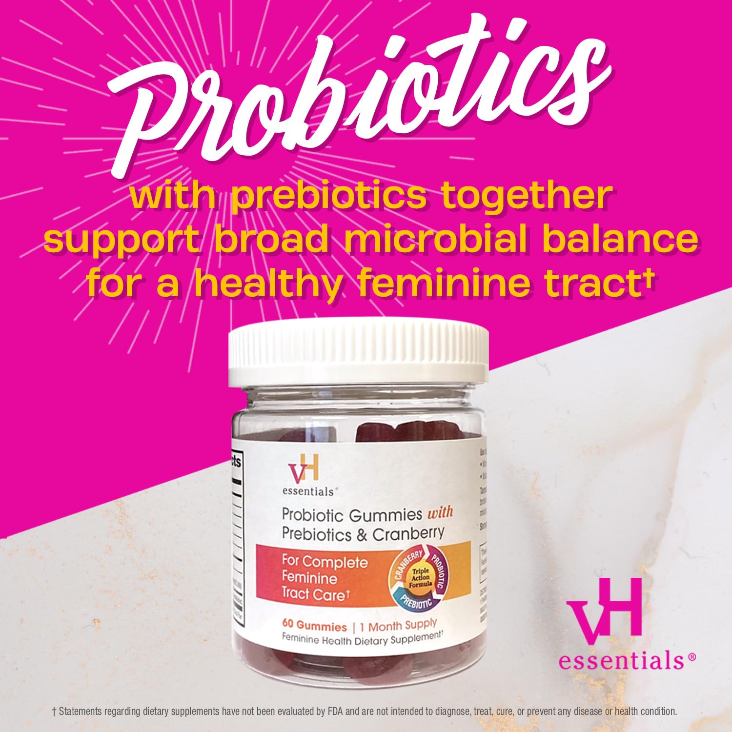 vH essentials Probiotic Gummies with Prebiotics & Cranberry, Concentrated Extract - AB Mystery