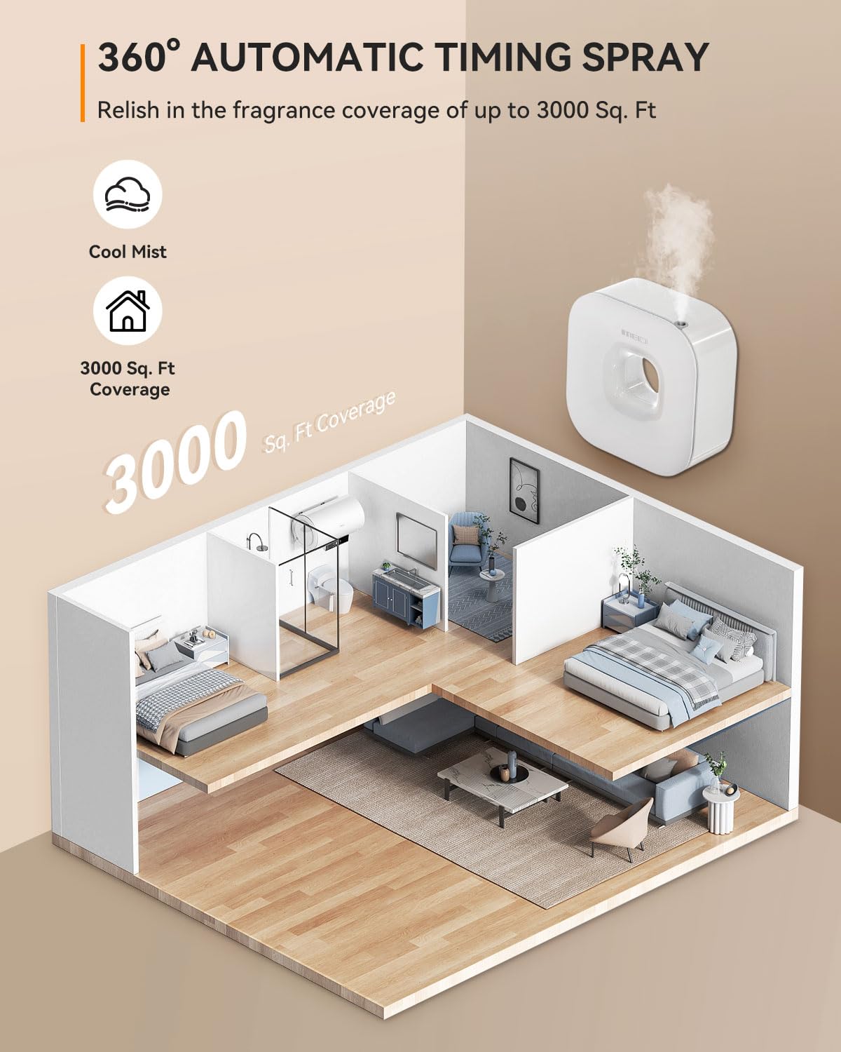 MEIDI Waterless Essential Oil Diffuser - Bluetooth Cordless Aromatherapy Diffuser with App Control - AB Mystery