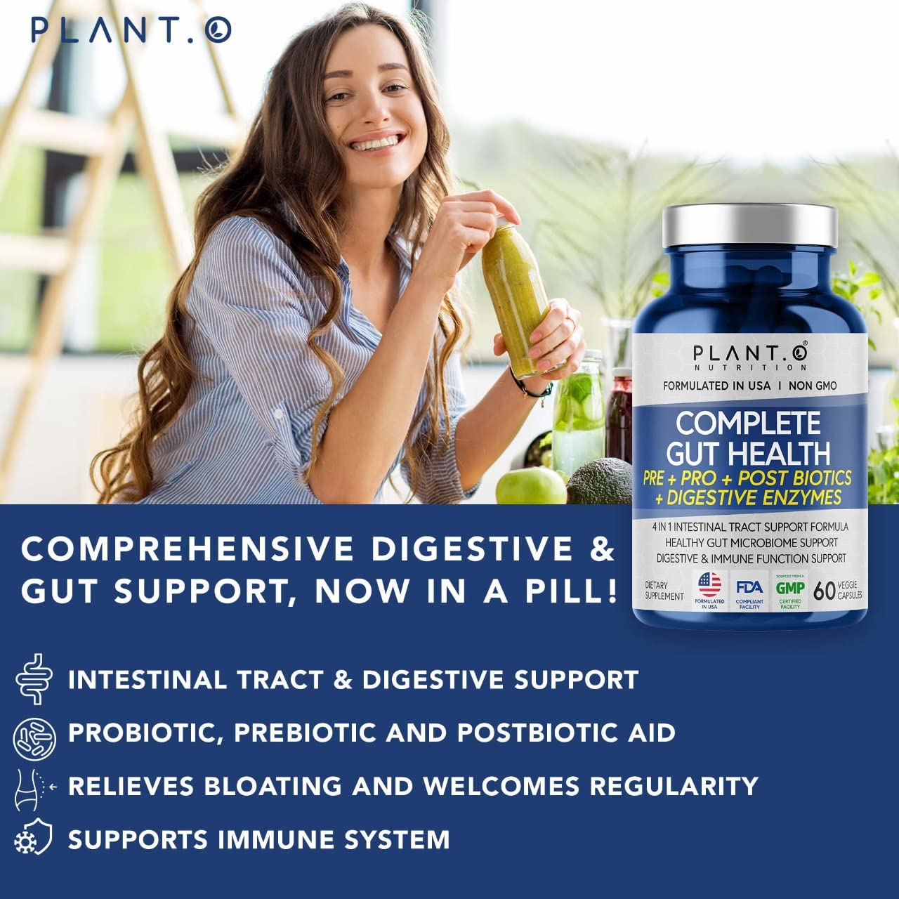 4-in-1 Prebiotic Probiotic & Postbiotic for Women & Men, Complete Gut & Digestive Support - AB Mystery