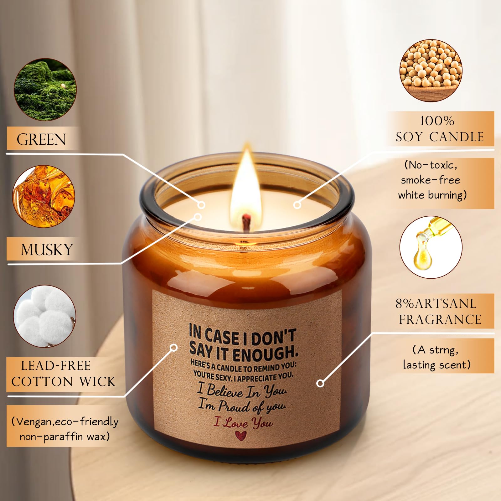 Candle Amber Moss Scented, Valentines Day Gifts for Her Girlfriend Wife, Romantic Anniversary - AB Mystery