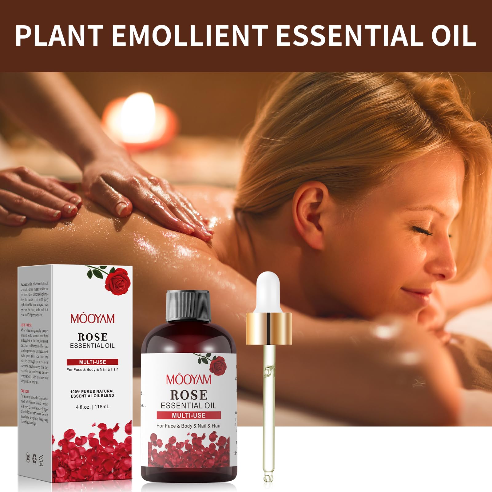 Rose Essential Oil Pure Rose Oil for Face 4OZ/118ML Organic Essential Oils for Diffuser Home Bedroom - AB Mystery