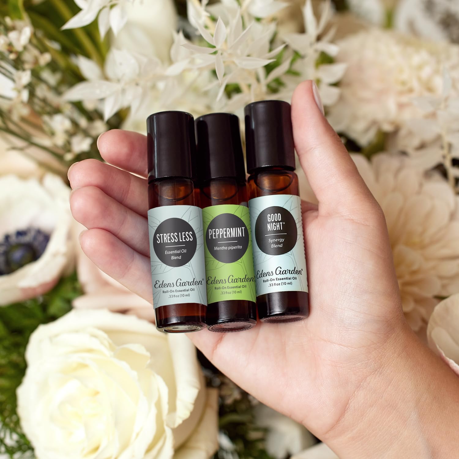 Edens Garden Essential Oil Roll-On Set (Good Night, Peppermint, Stress Less)- Aromatherapy Roller - AB Mystery