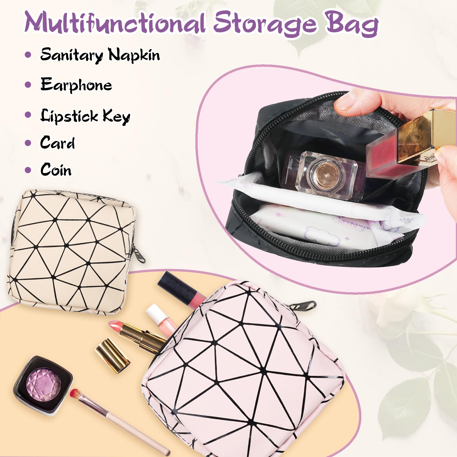 Yazabai Sanitary Napkin Storage Bag Pouch 4PCS Pads and Tampons Bags Pouches Portable - AB Mystery