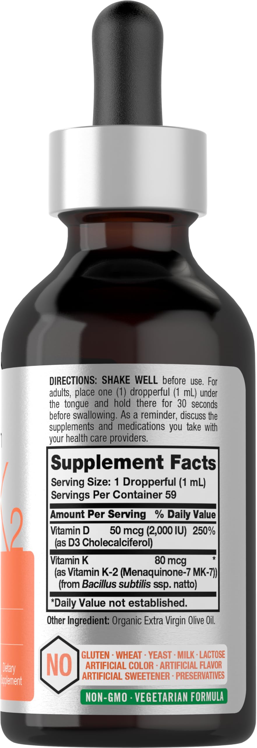 Horbäach Vitamin D3 + K2 Liquid Drops | with MK7 | 2 Fl Oz | Vegetarian | Non-GMO - AB Mystery