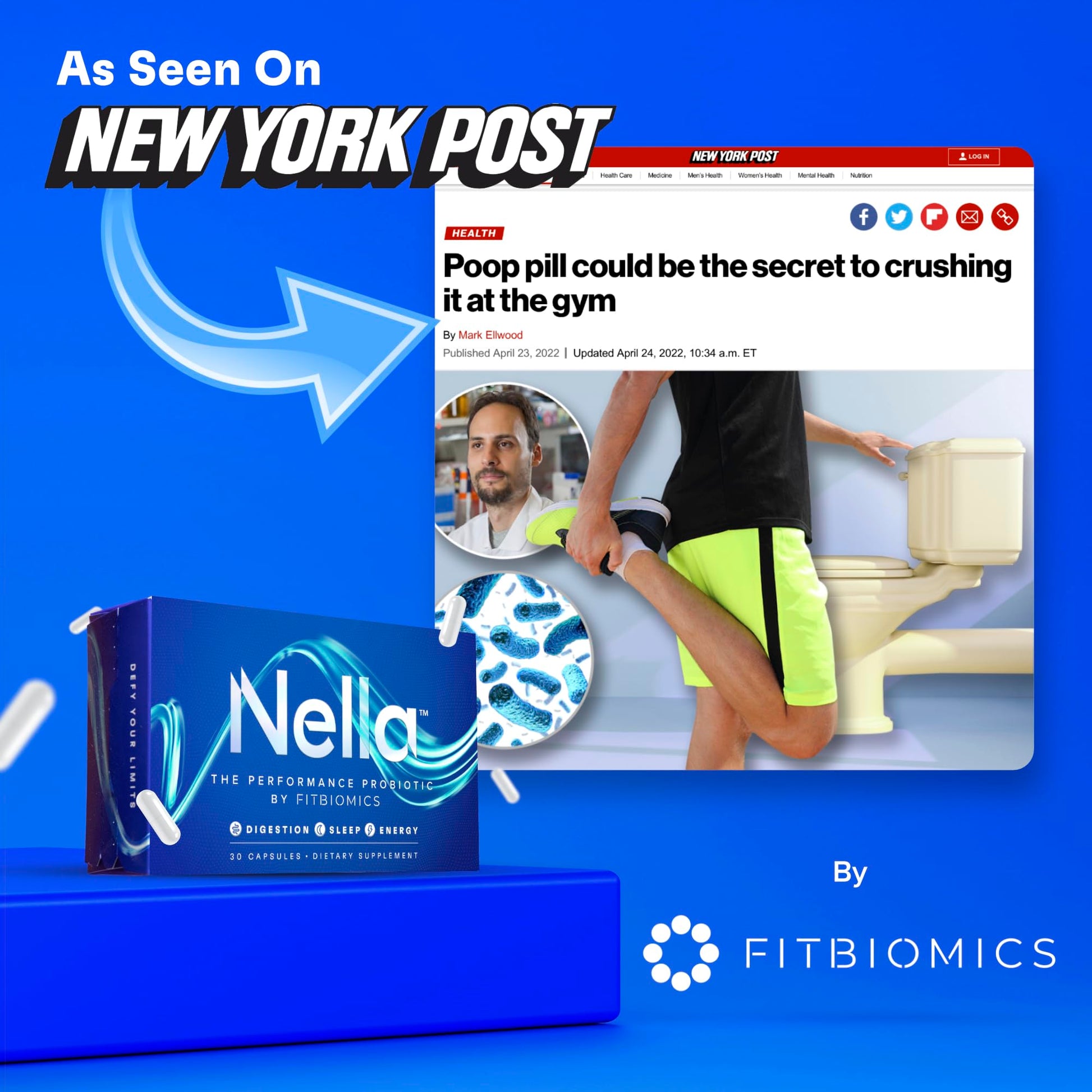 FITBIOMICS Nella Gut Health Supplements for Women & Men (30 Capsules) - AB Mystery