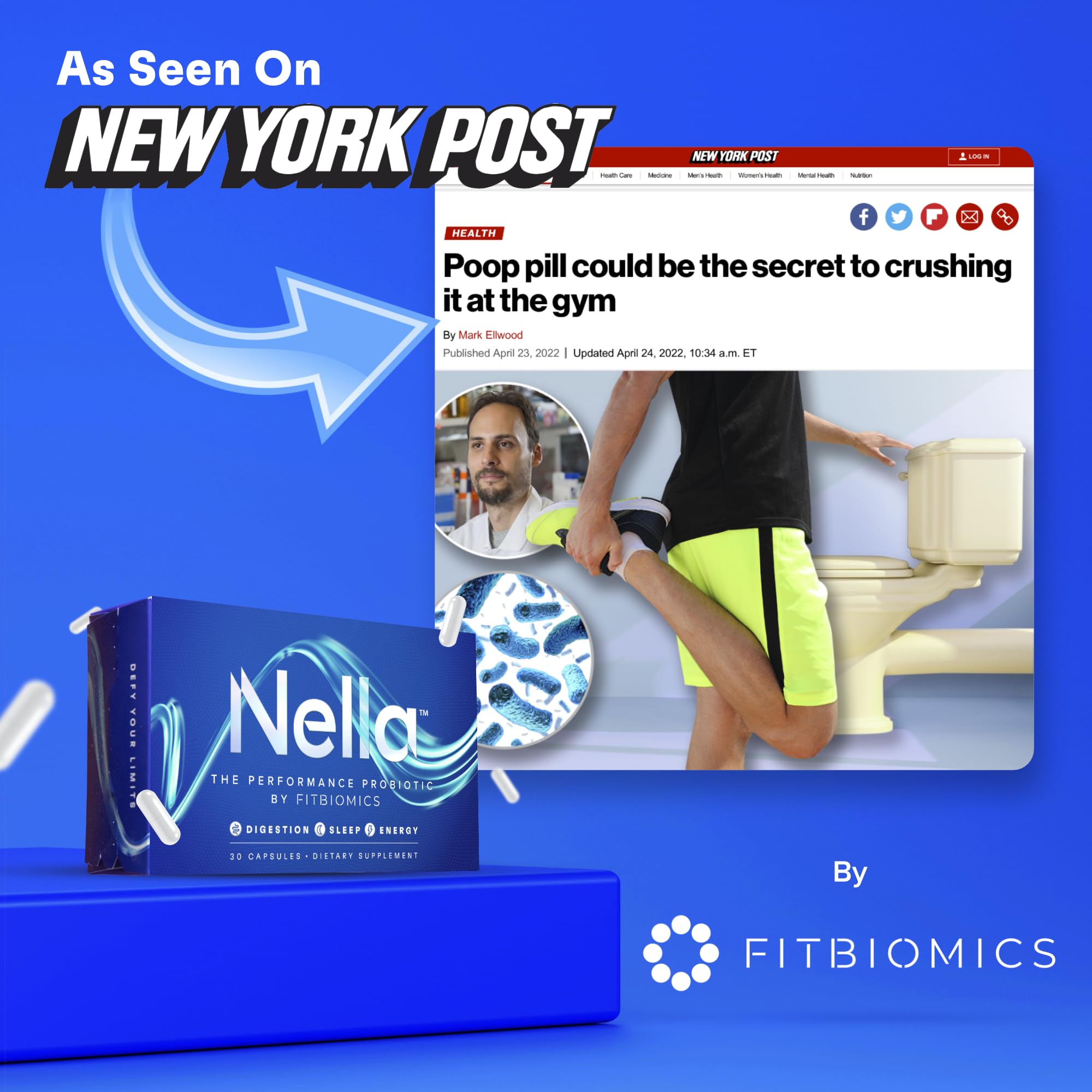 FITBIOMICS Nella Gut Health Supplements for Women & Men (30 Capsules) - AB Mystery