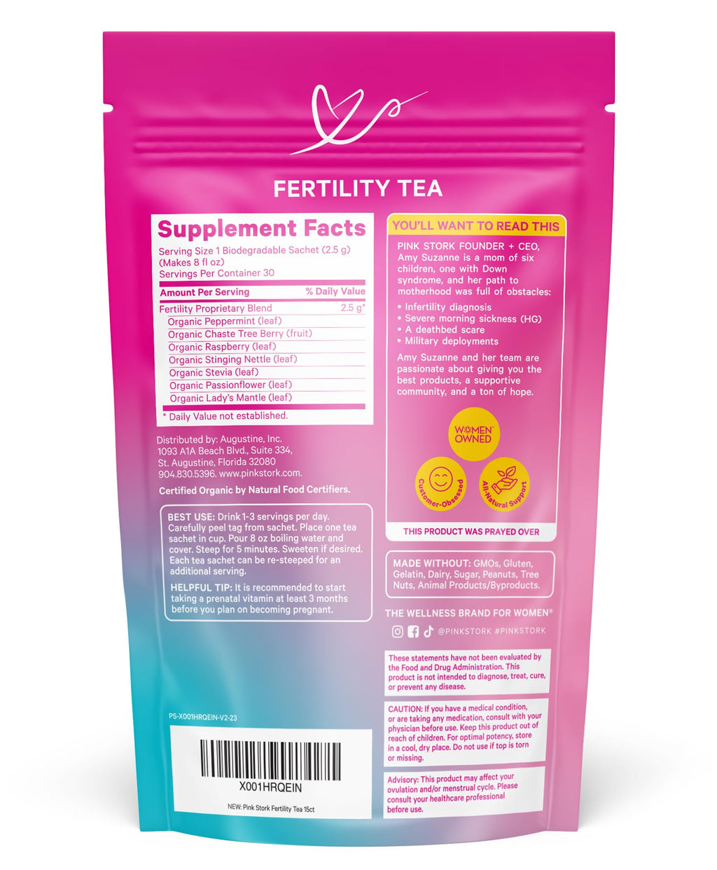 Pink Stork Fertility Tea for Conception and Hormone Balance with Organic Mint, Vitex Pink Stork