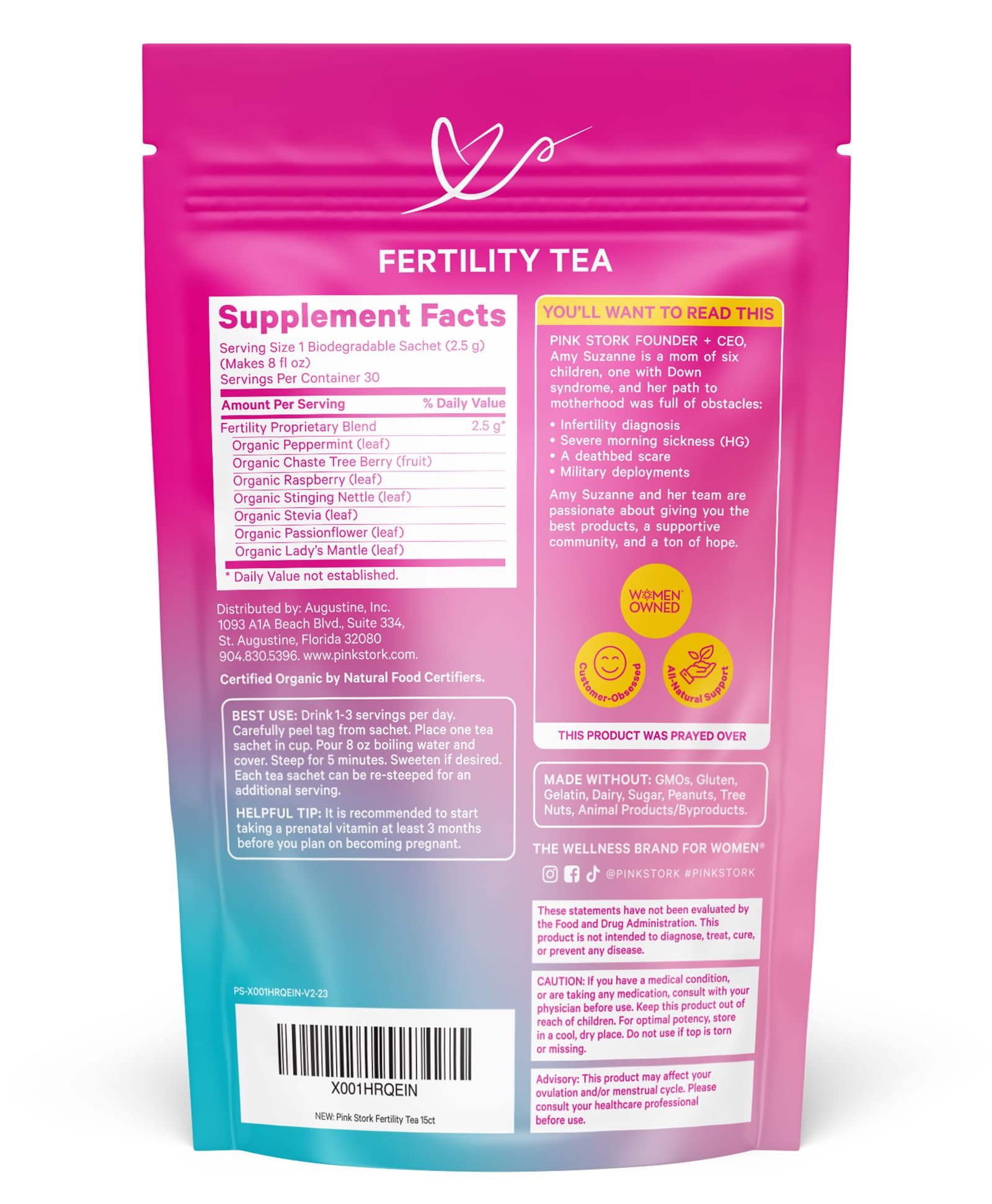 Pink Stork Fertility Tea for Conception and Hormone Balance with Organic Mint, Vitex Pink Stork