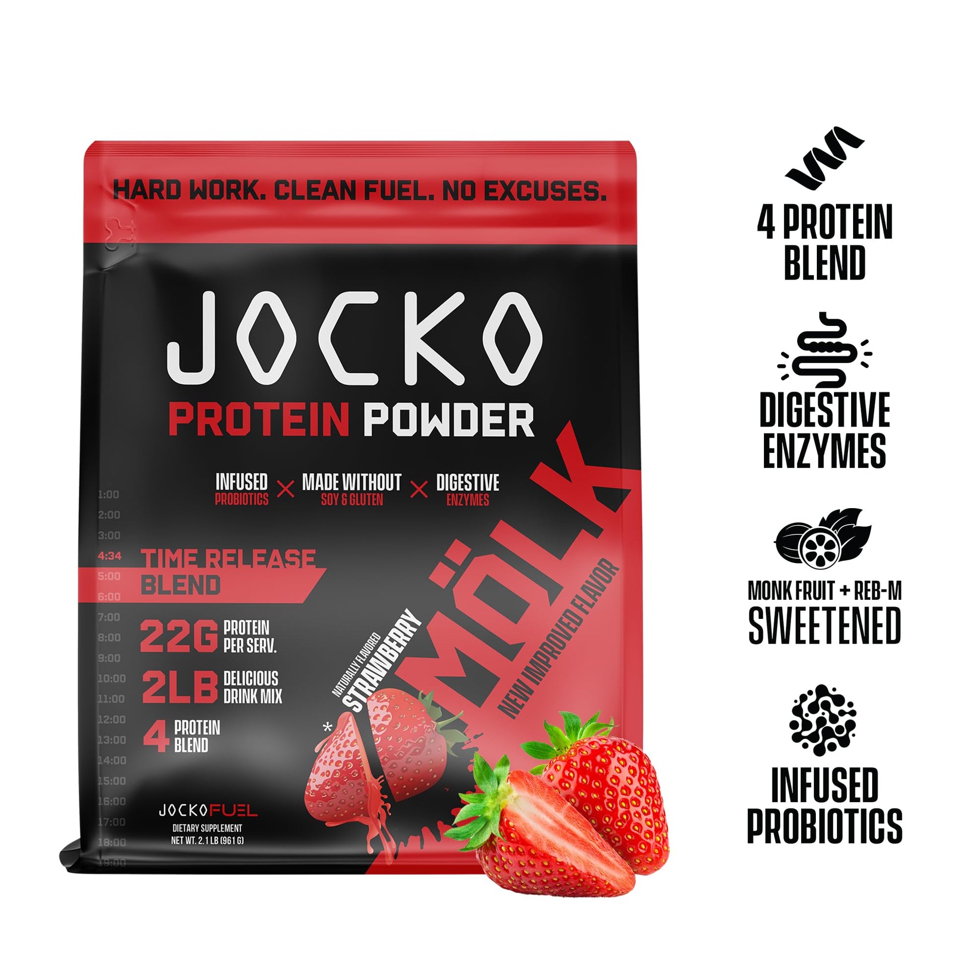 Jocko Mölk Whey Protein Powder (Strawberry) - Keto, Probiotics, Grass Fed, Digestive - AB Mystery