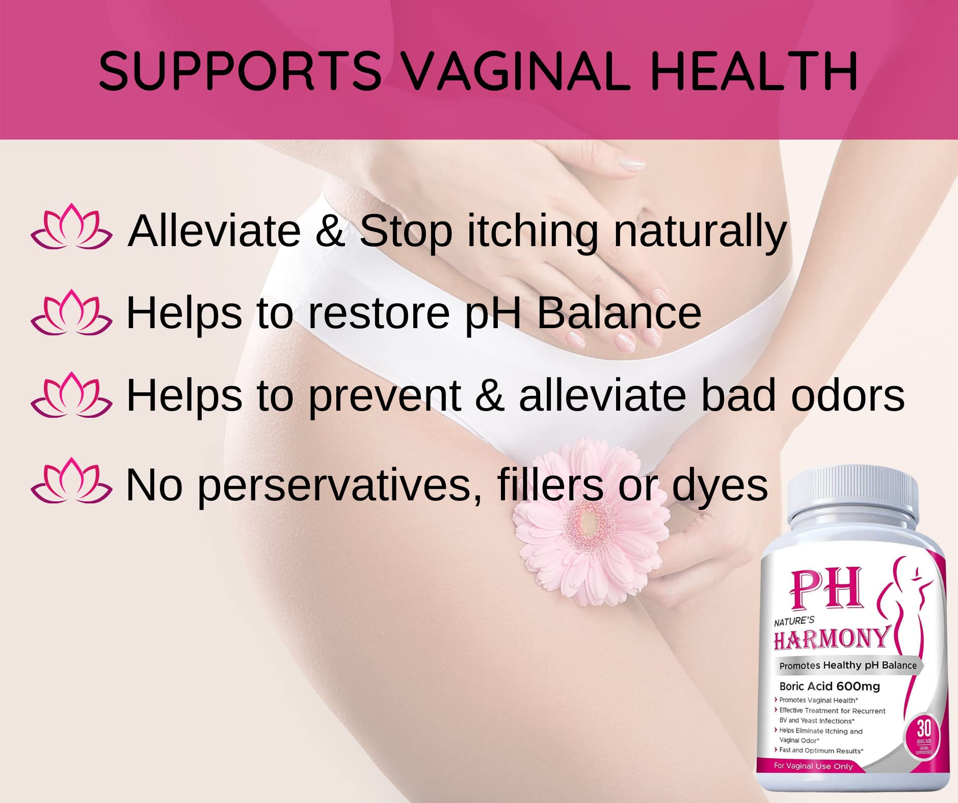 PURE PLANT HOME Boric Acid Suppositories Nature's Harmony 30 Count 600 mg 100% Pure Made in USA - AB Mystery