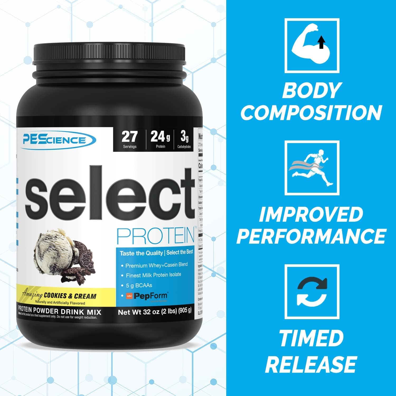 PEScience Select Protein, Cookies and Cream, 27 Serving, Premium Whey and Casein - AB Mystery