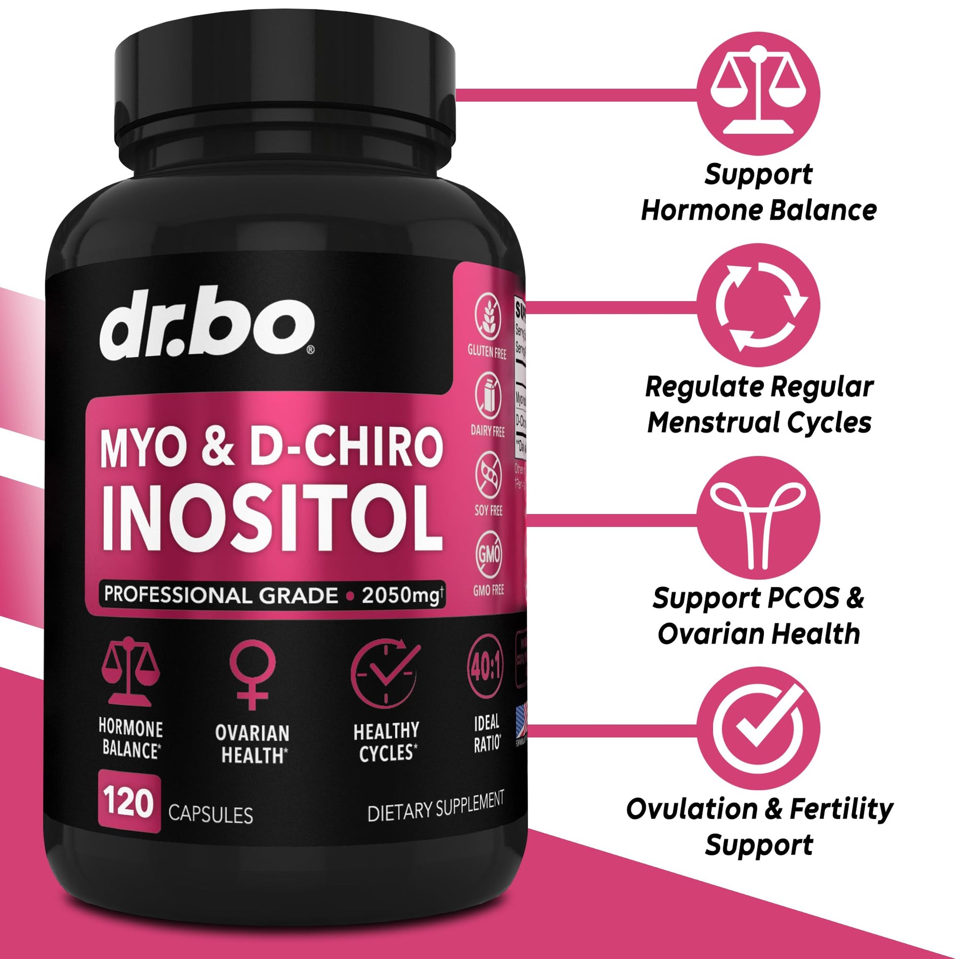 Myo-Inositol & D-Chiro Inositol Supplement Capsules - 40:1 Ratio Hormone Balance - AB Mystery