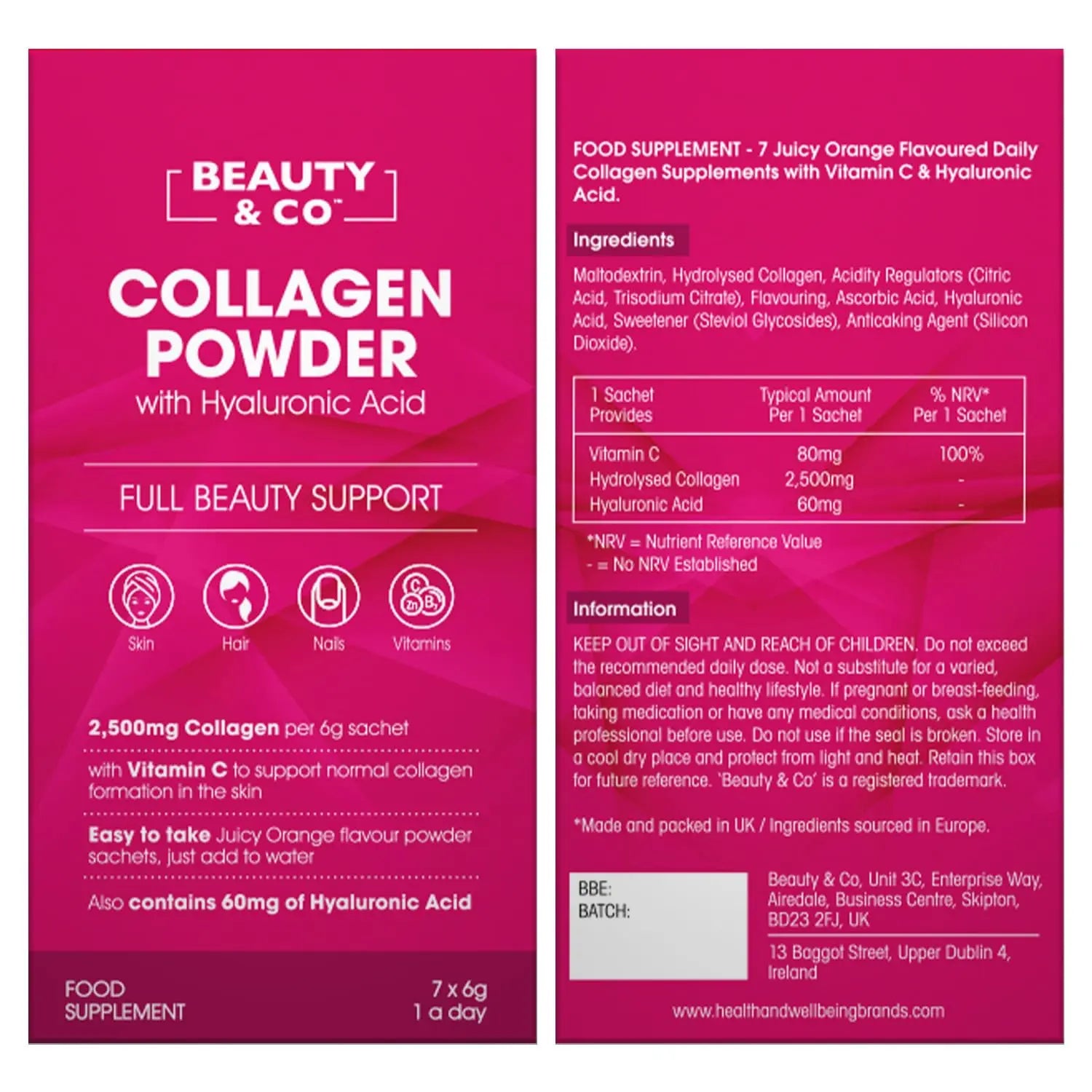 Collagen 2500mg Powder Supplement Boosted with Vitamin C and Hyaluronic Acid (Bovine) - AB Mystery