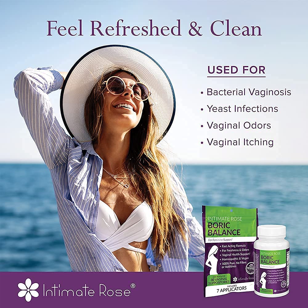 Intimate Rose Boric Acid Vaginal Suppositories - 30 Count (600mg) + 37 Applicators - Feminine Balance - AB Mystery