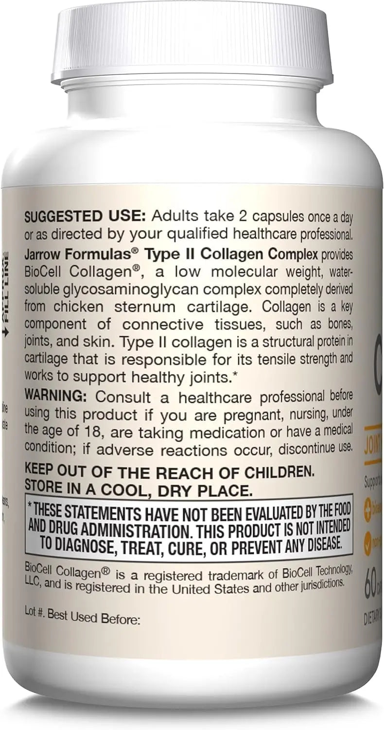 Jarrow's Type II Collagen Complex (Type 2 Collagen), 60 Capsules, Lab-Tested - AB Mystery