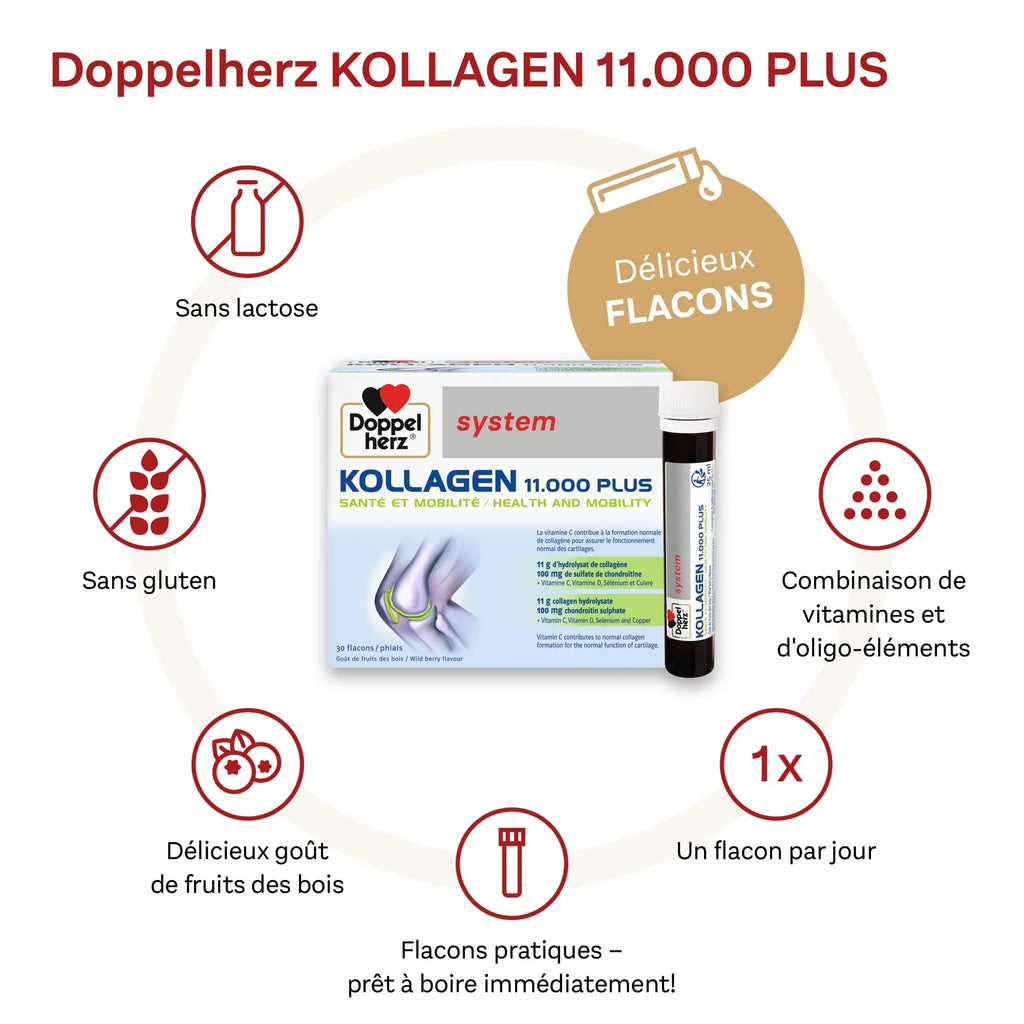 Doppelherz - Kollagen 11000 Plus - Collagen hydrolysate, chondroitin Sulphate, Vitamins C and D and Trace Elements - for Bones, cartilages and tendons - Wild Berry Flavour Liquid- 30 Bottles of 25ml - AB Mystery