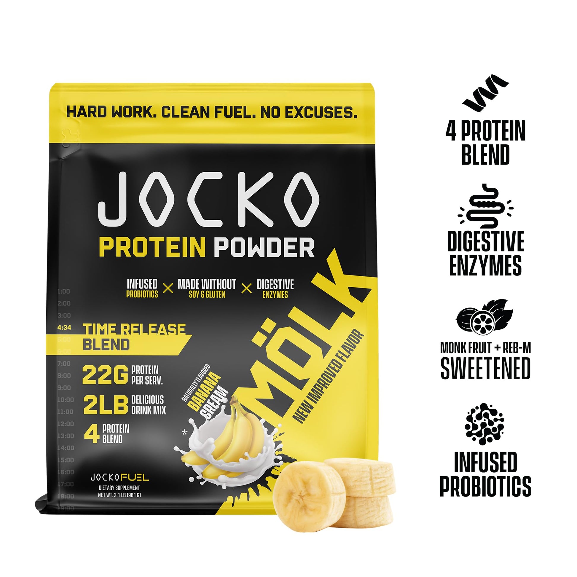 Jocko Mölk Whey Protein Powder (Banana Cream) - Keto, Probiotics, Grass Fed, Digestive - AB Mystery