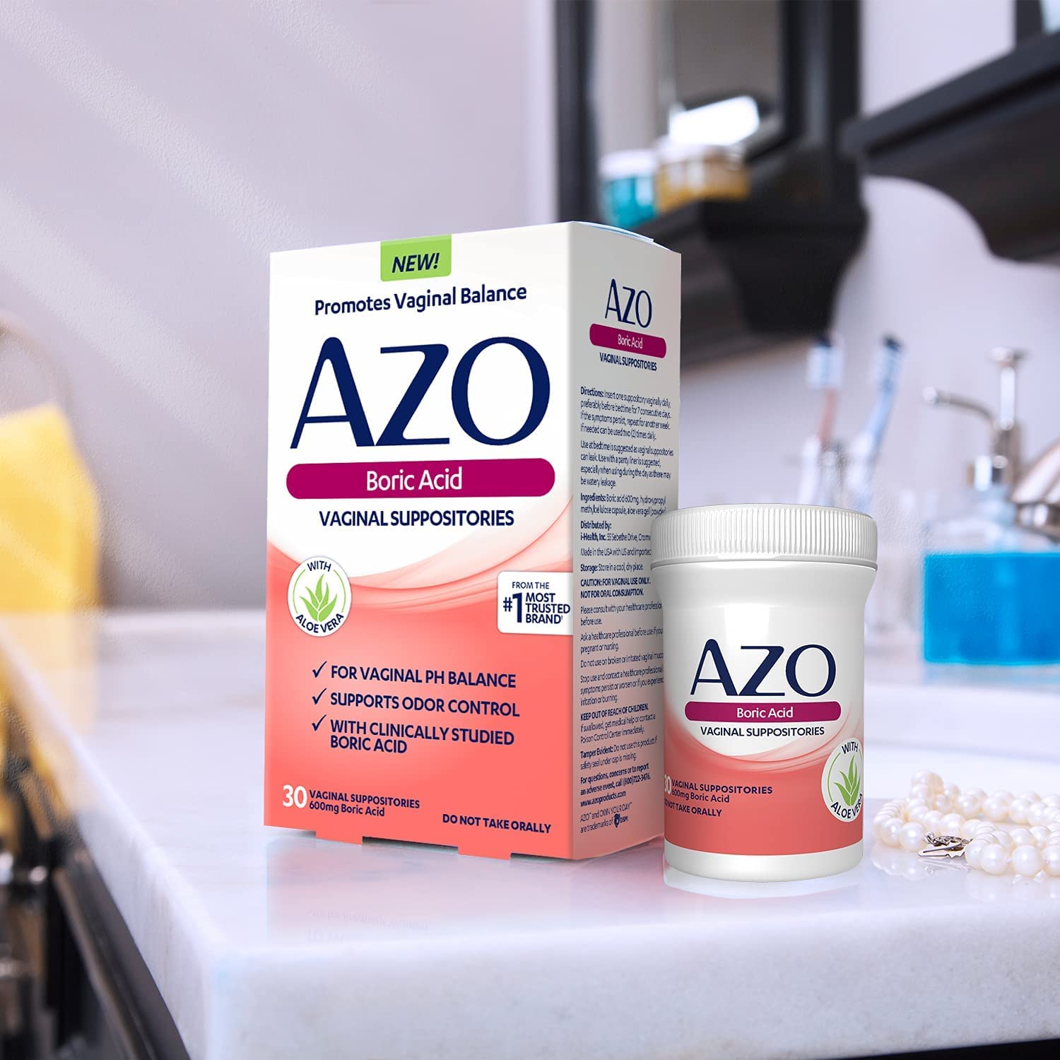 AZO Boric Acid Vaginal Suppositories, 30 Count + AZO Dual Protection, 30 Count, Urinary + Vaginal Support* - AB Mystery