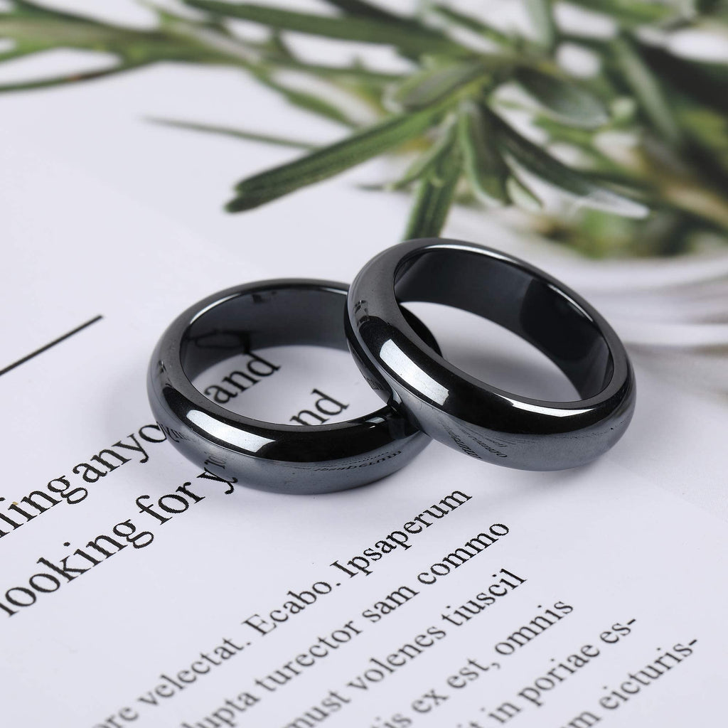 2PCS Genuine Hematite Ring for Women Men Unisex, Black Hematite Stone Ring Anxiety Balance - AB Mystery