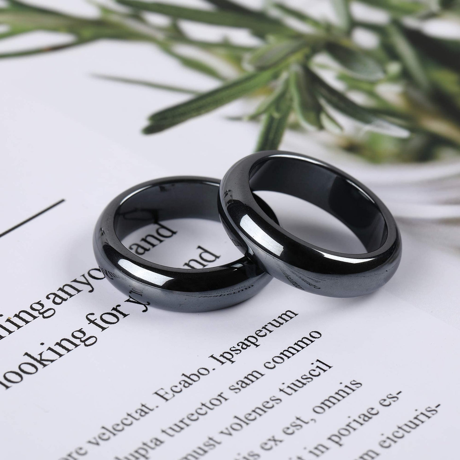 2PCS Genuine Hematite Ring for Women Men Unisex, Black Hematite Stone Ring Anxiety Balance - AB Mystery