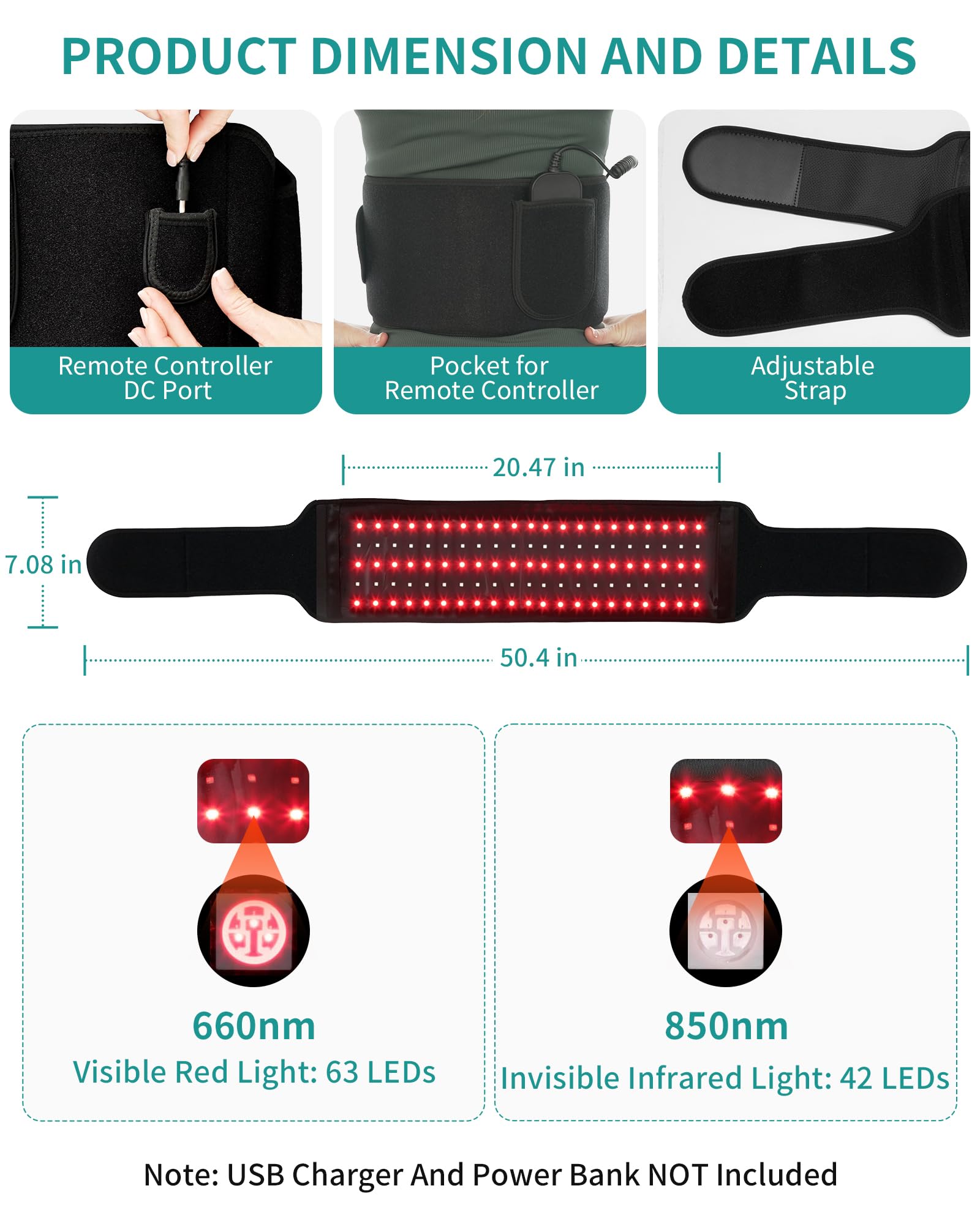 Nekteck Red Light Therapy Belt for Body, Wireless Near-Infrared Light Pad for Pain Relief, Inflammation - AB Mystery