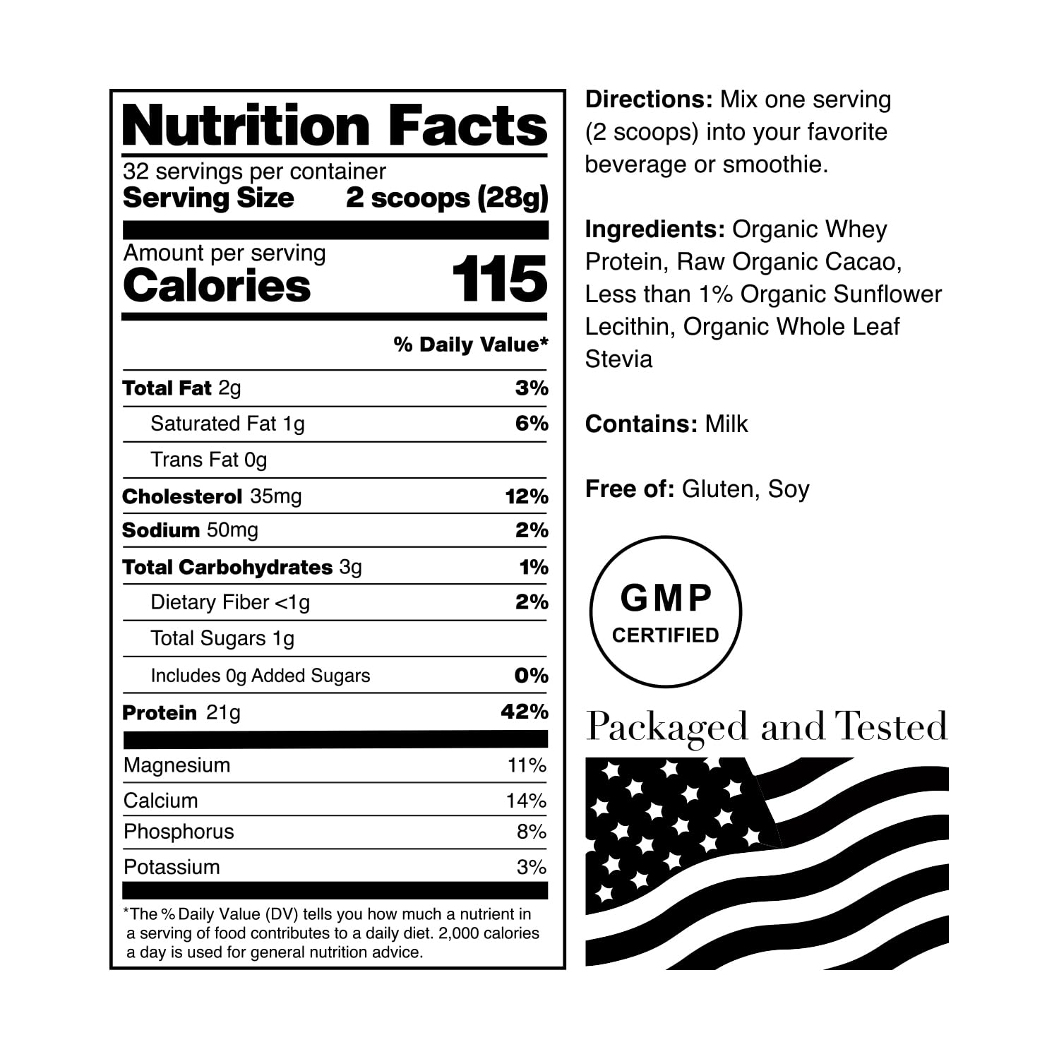 NorCal Organic Chocolate Whey Protein - 2lbs | 100% USA Grass-Fed, USDA Certified - AB Mystery