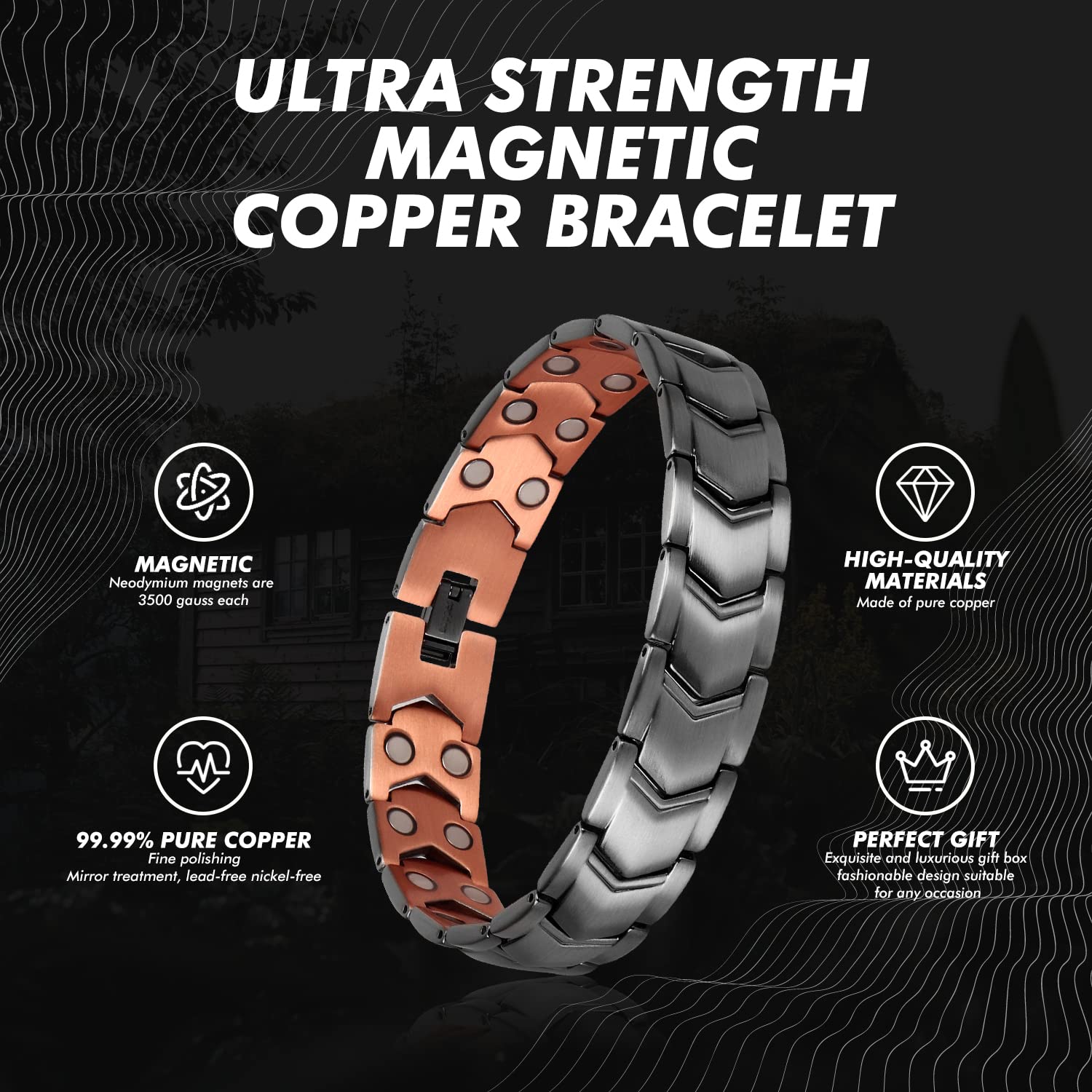 Auinz - Copper Bracelets for Men - 99.99% Solid Pure Copper Magnetic Bracelets Double-Row - AB Mystery