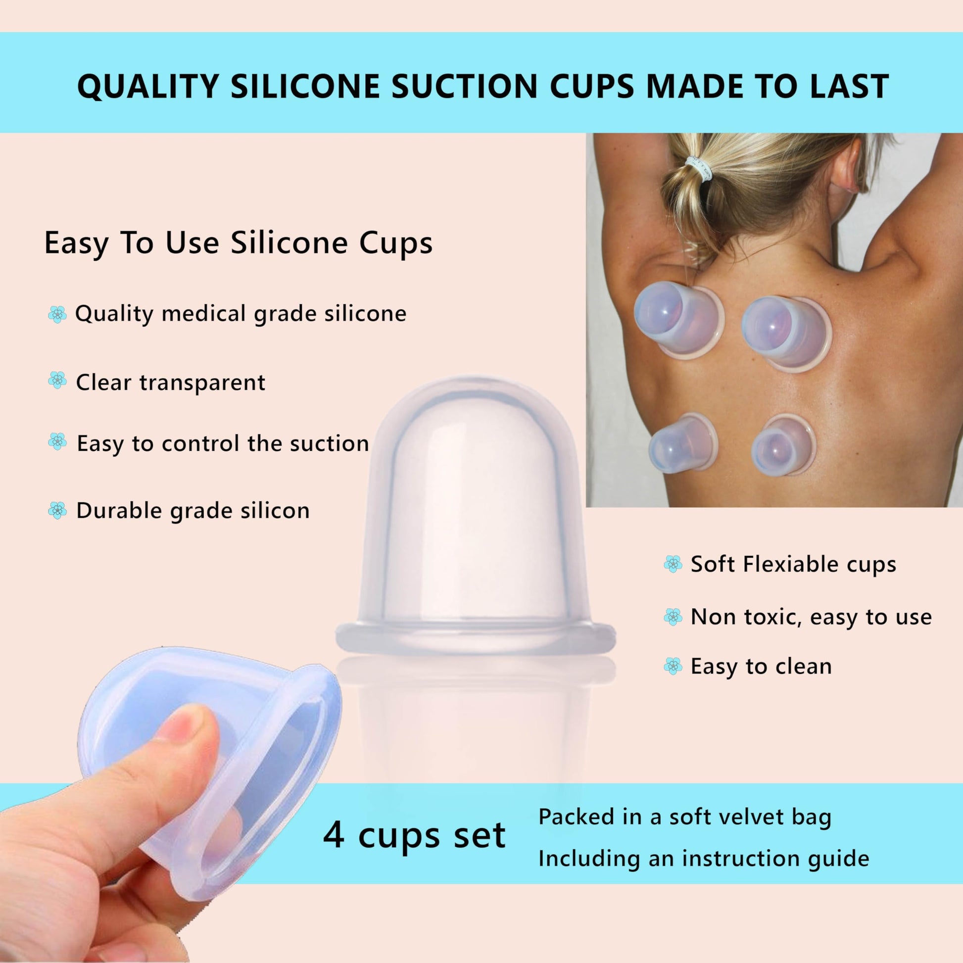 Cupping Kit for Massage Therapy - by DoSensePro, Cupping Set of 6 Professional Silicone Cups - AB Mystery
