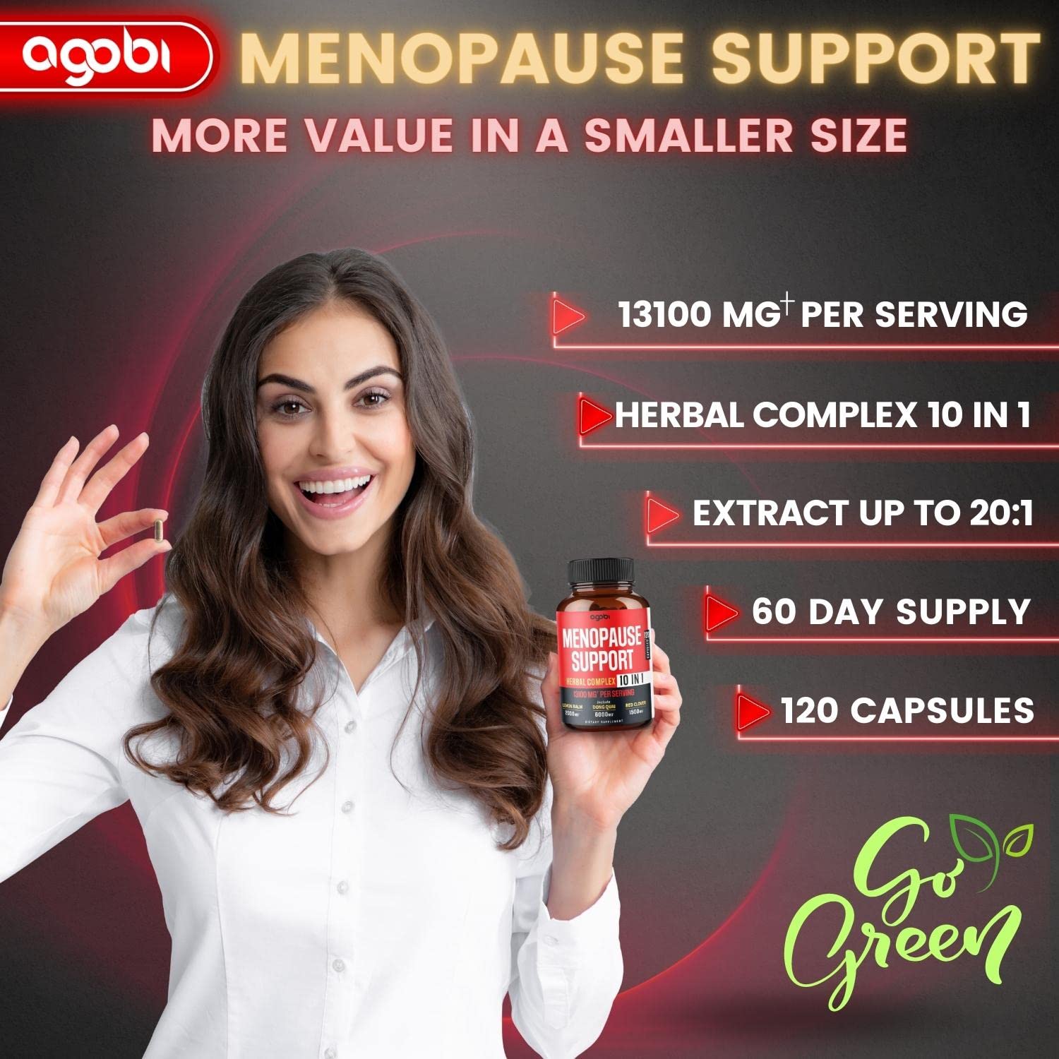 agobi Menopause Support for Women Health 13100 Mg - 10in1 with Dong Quai, Lemon Balm - AB Mystery