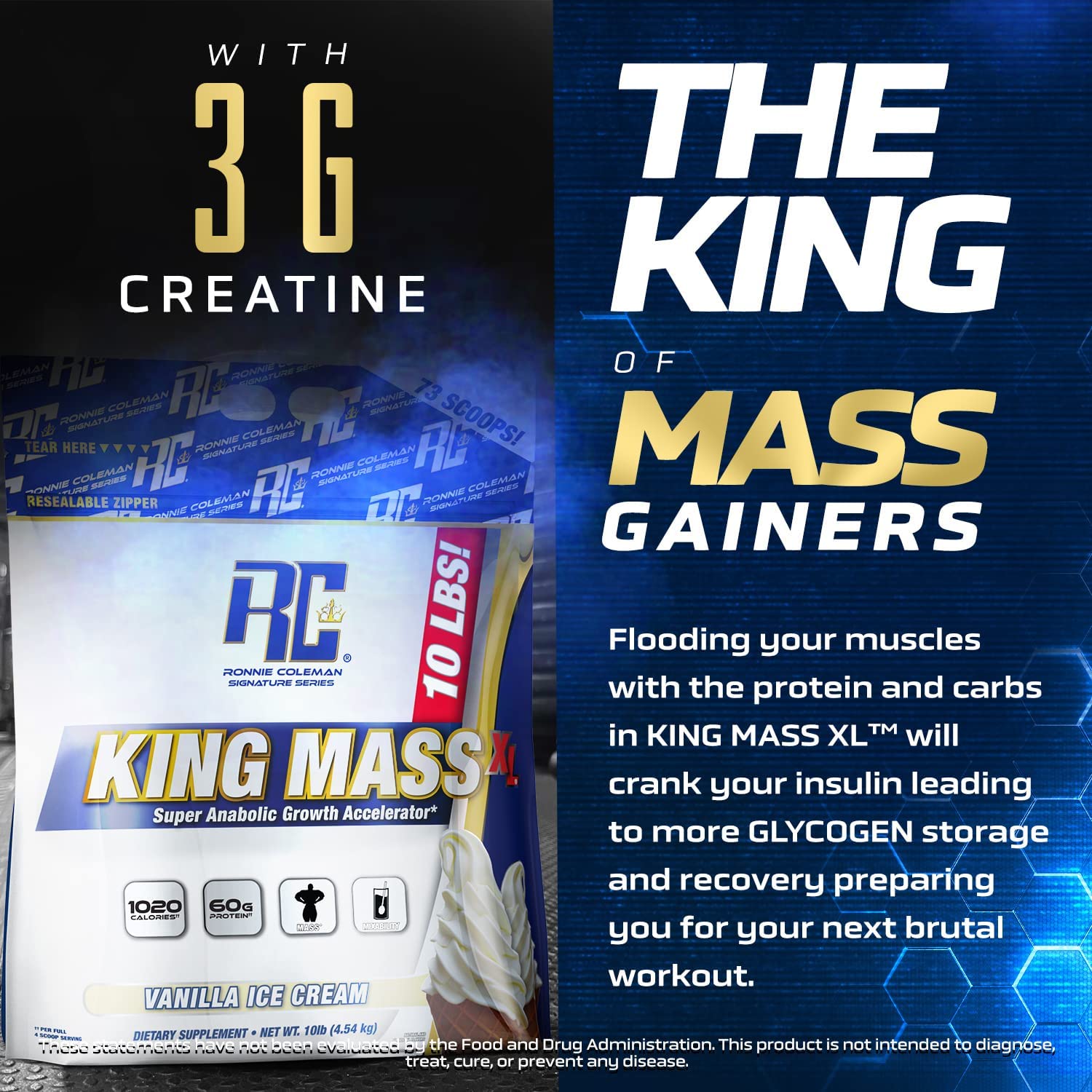 Ronnie Coleman Signature Series King Mass XL Mass Gainer Protein Powder, Muscle - AB Mystery