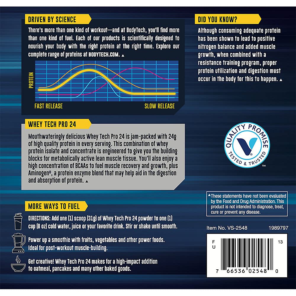 BODYTECH Whey Tech Pro 24 Protein Powder - Protein Enzyme Blend with BCAA's - AB Mystery