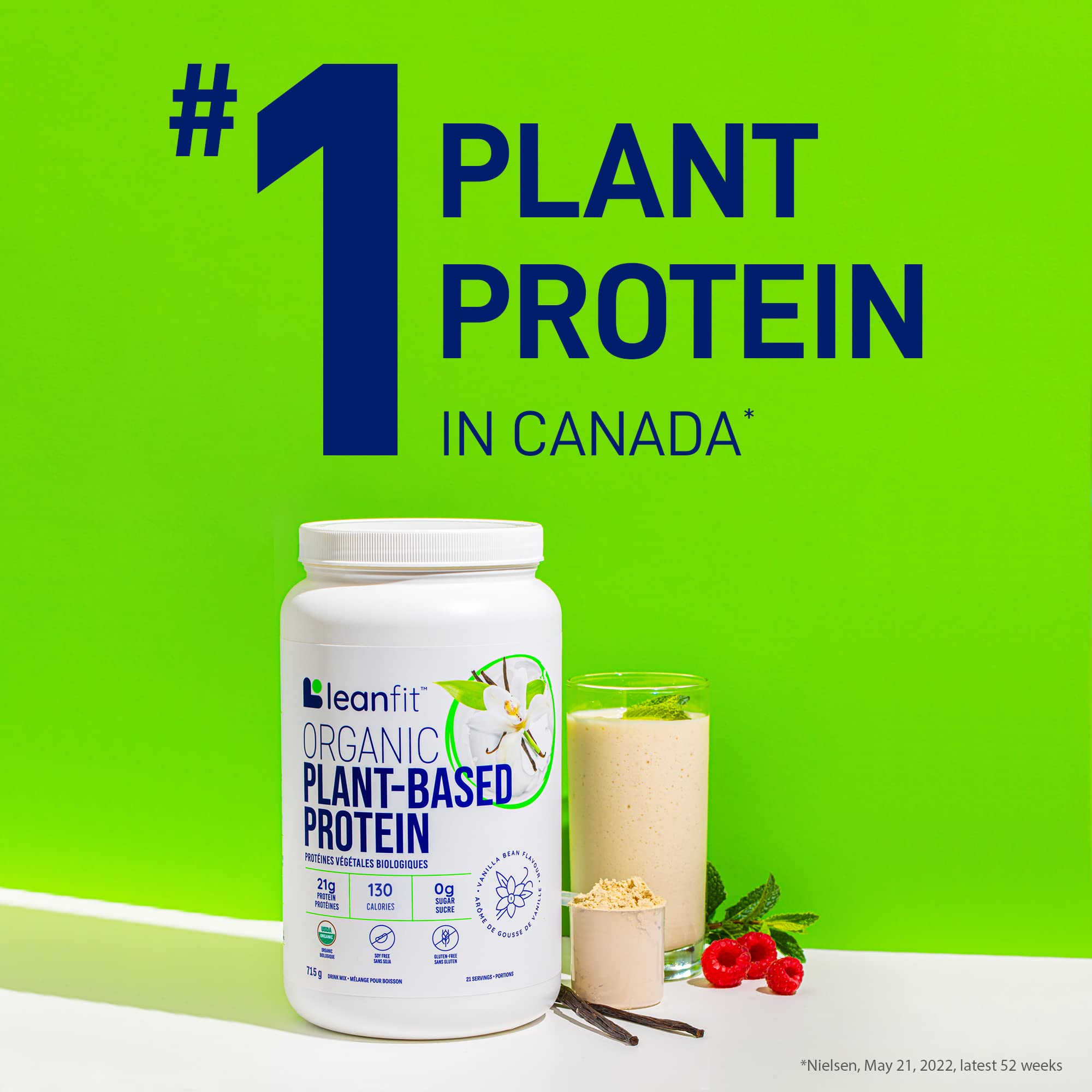LeanFit Organic Plant-Based Protein, Natural Vanilla Flavor, 21g Vegan Protein, 19 Servings - AB Mystery