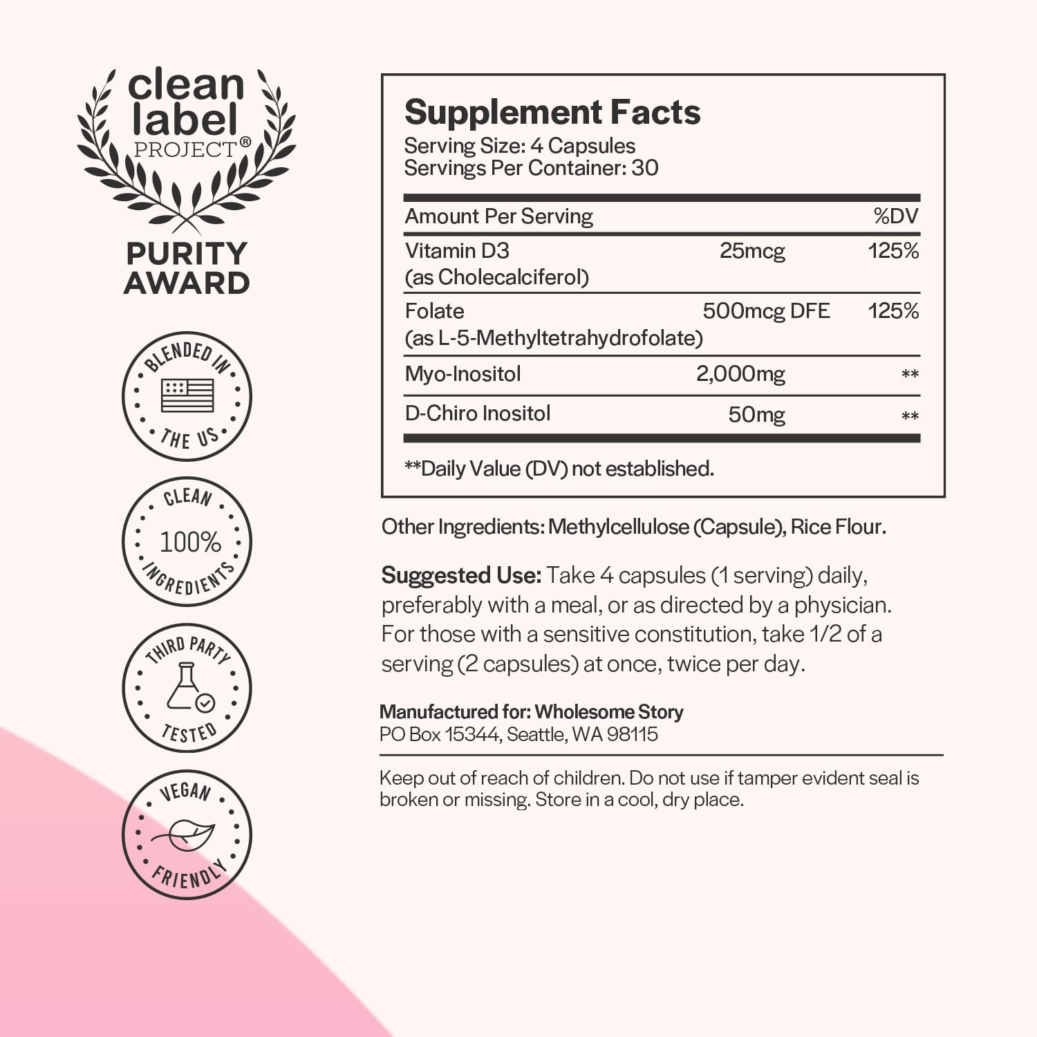 Myo-Inositol & D-Chiro Inositol Capsules with MTHF, Folate, Vitamin D| Support - AB Mystery