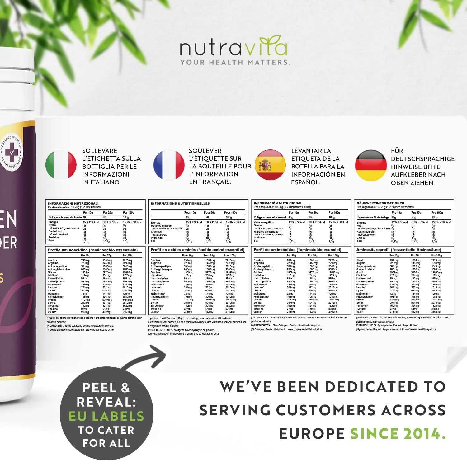 Collagen Powder 500g - Premium Gold Standard Bovine- 50 Servings - Collagen Peptides Supplement Nutravita