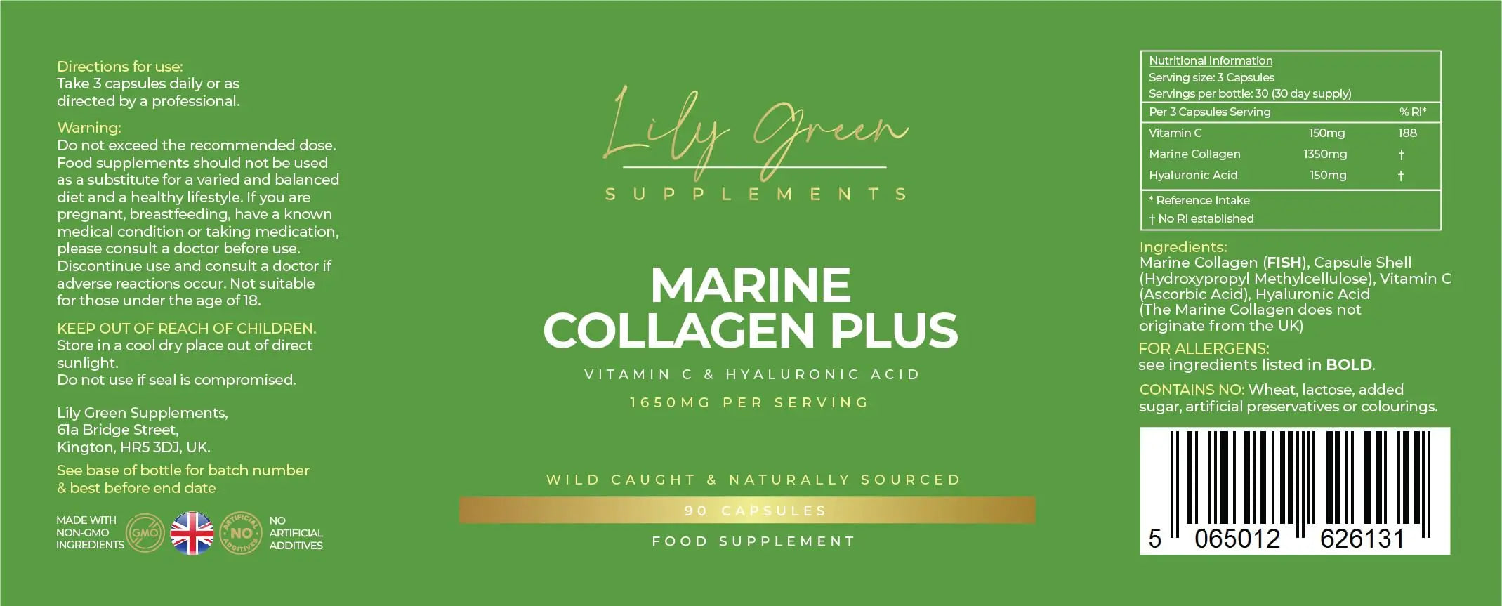 Lily Green | Marine Collagen with Hyaluronic Acid & Vitamin C - 1650mg per Serving - AB Mystery