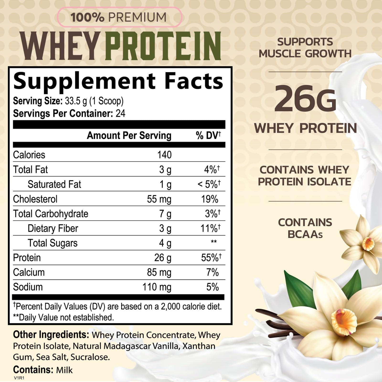 Nature's Protein Powder, 100% Whey Protein Powder Isolate, Immune Support, BCAAs - AB Mystery