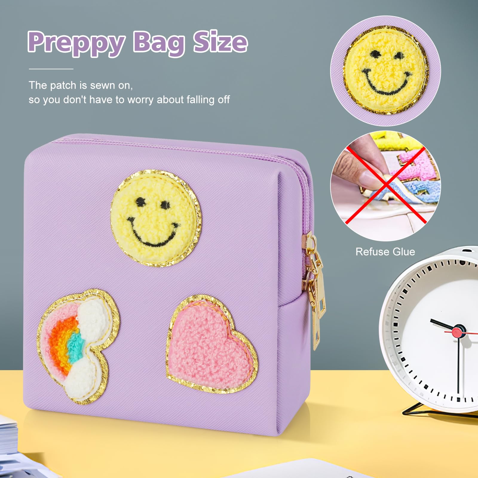 Preppy Patch Period Bag for Teen Aged Girls, Sanitary Napkin Storage Bag, Functional PU Leather Sanitary - AB Mystery