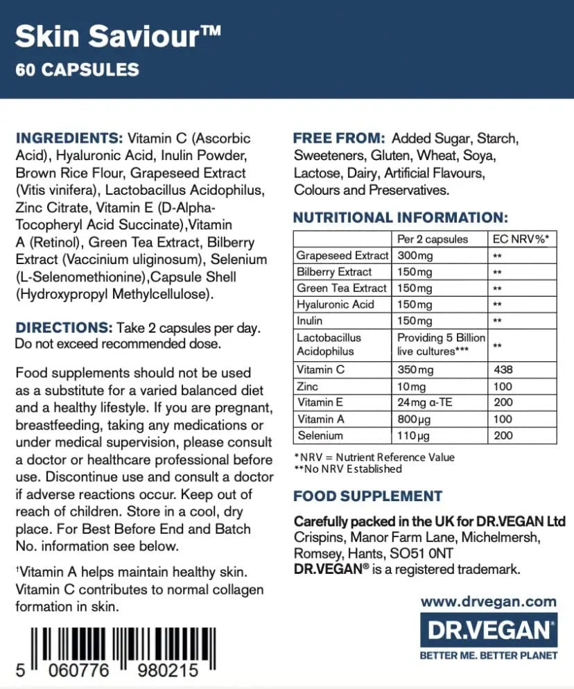 DR.VEGAN Skin Saviour | Fuel Collagen Naturally | Collagen Alternative | 60 Capsules - AB Mystery