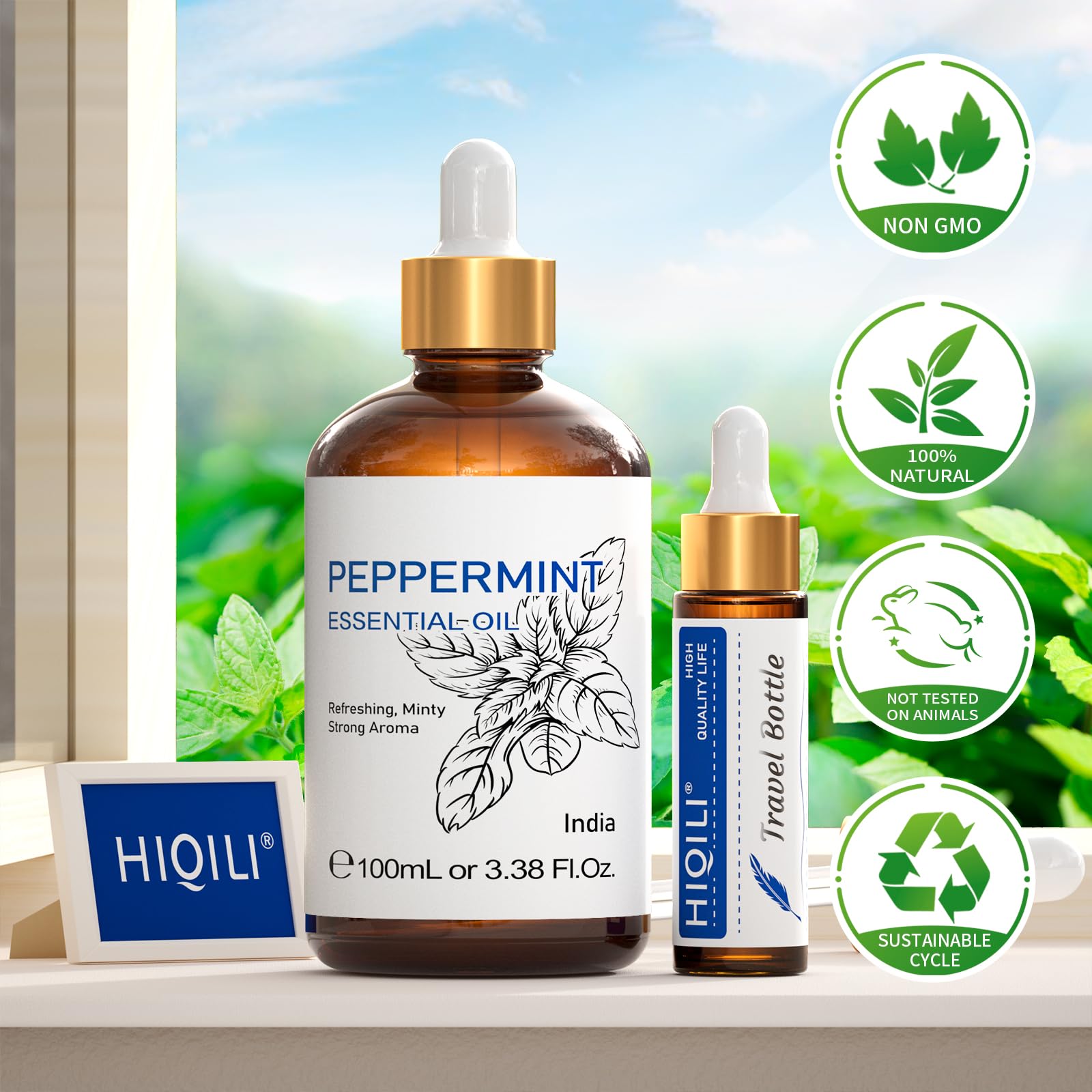 HIQILI Peppermint Essential Oil, 100% Pure Natural for Diffuser, Hair, Massage, Add to Spray - AB Mystery
