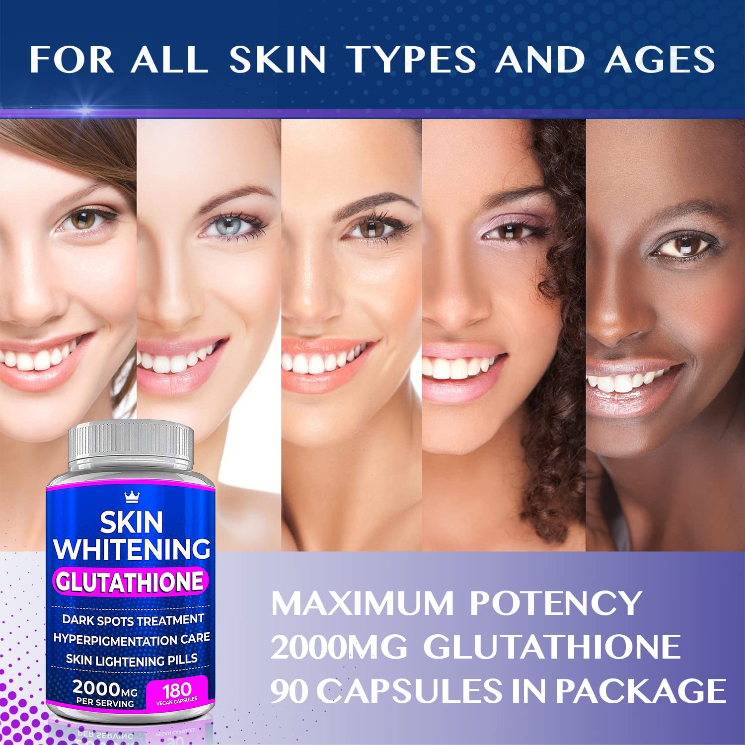 Glutathione Whitening Pills - 180 Capsules 2000mg Glutathione - Effective Skin Lightening - AB Mystery