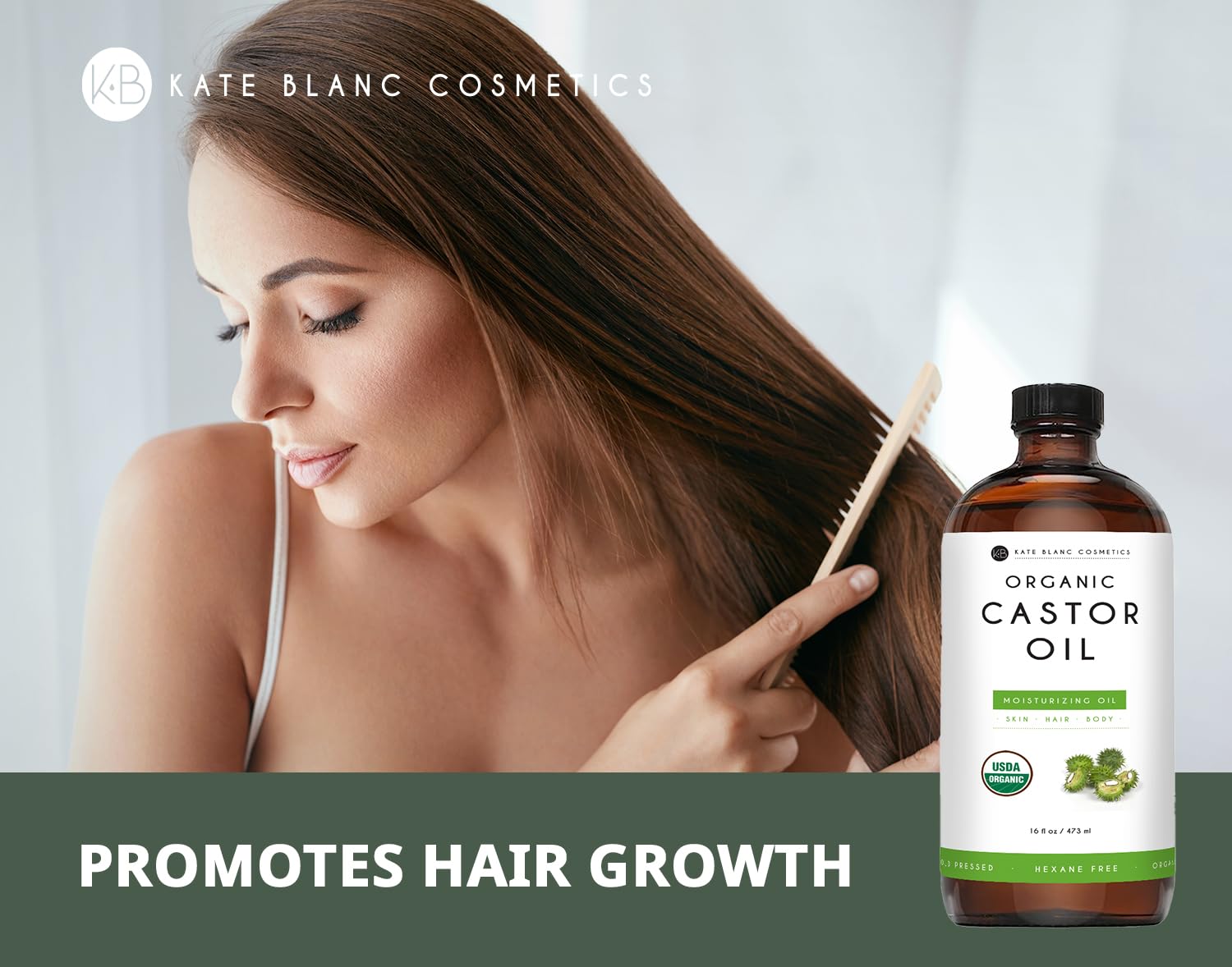 Kate Blanc Cosmetics Castor Oil Organic for Hair Growth & Body (16oz). 100% Pure Cold-Pressed - AB Mystery