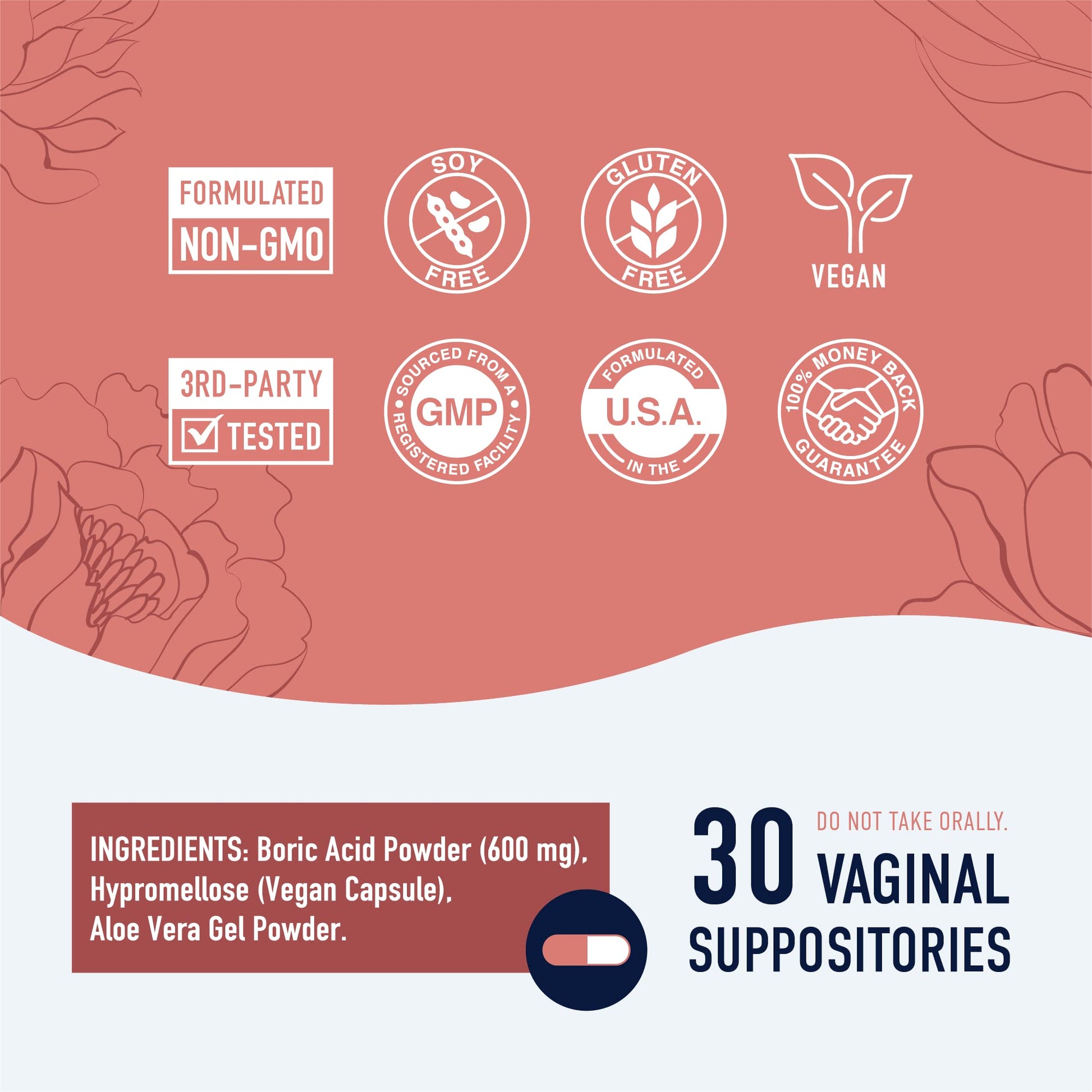 Boric Acid Suppositories for Women | 600mg | for pH Balance, Vaginal Odor & Itching | Feminine Intimate Health - AB Mystery