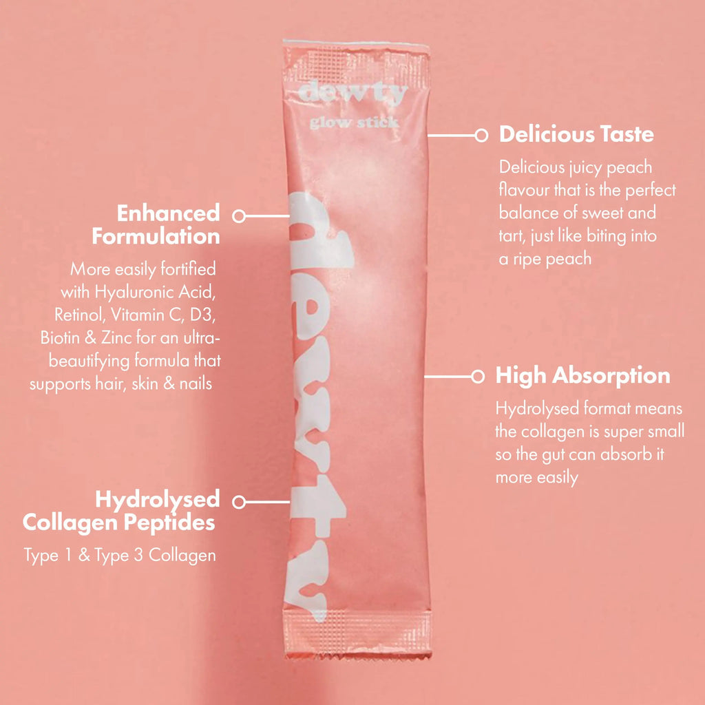 Dewty Collagen Drink - Peach Flavour Daily Collagen Supplements for Women - Individual Collagen Sachets Dewty