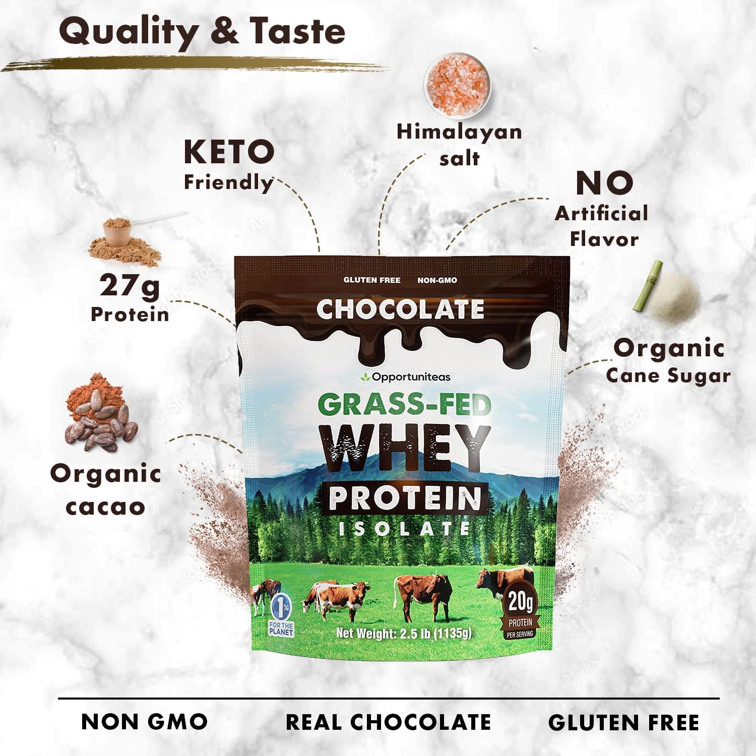 Opportuniteas Chocolate & Vanilla Whey Protein Powder Bundle - Grass Fed Whey Isolate - AB Mystery