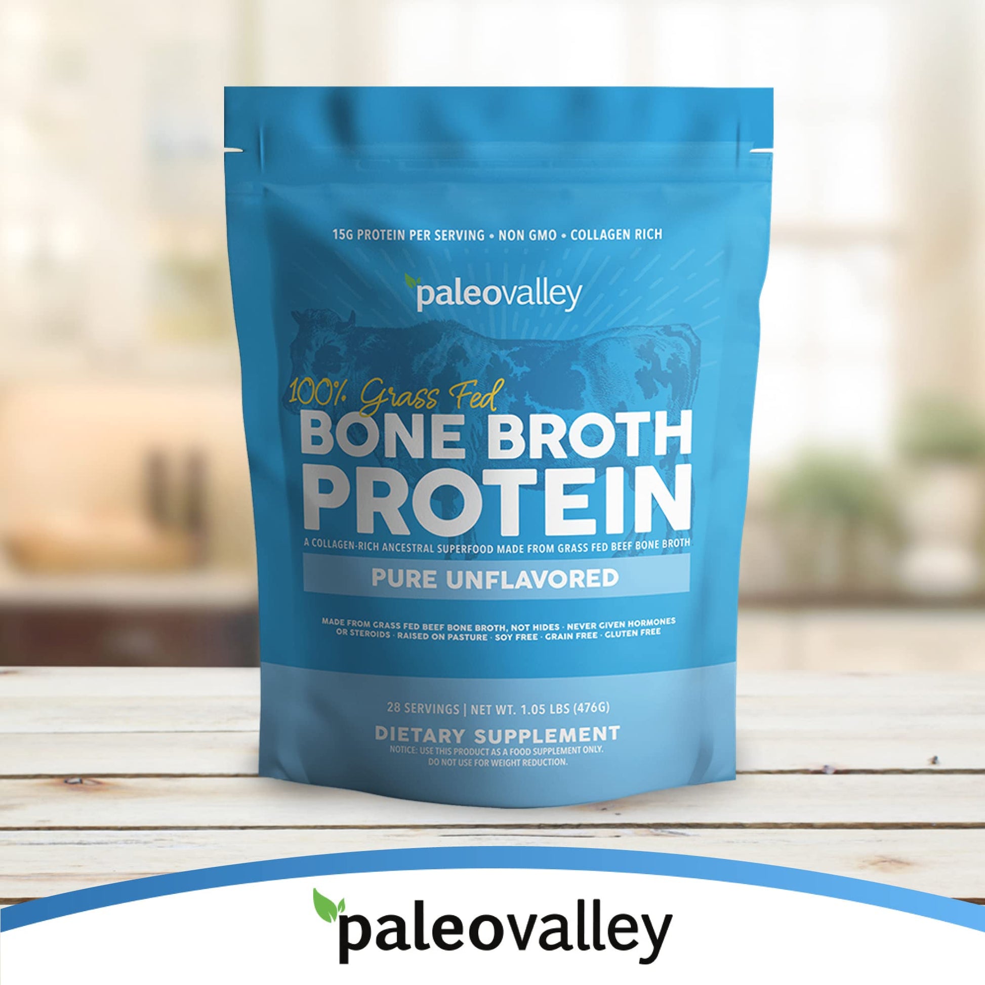 Paleovalley 100% Grass Fed Beef Bone Broth Protein Powder - Rich in Collagen Peptides - AB Mystery